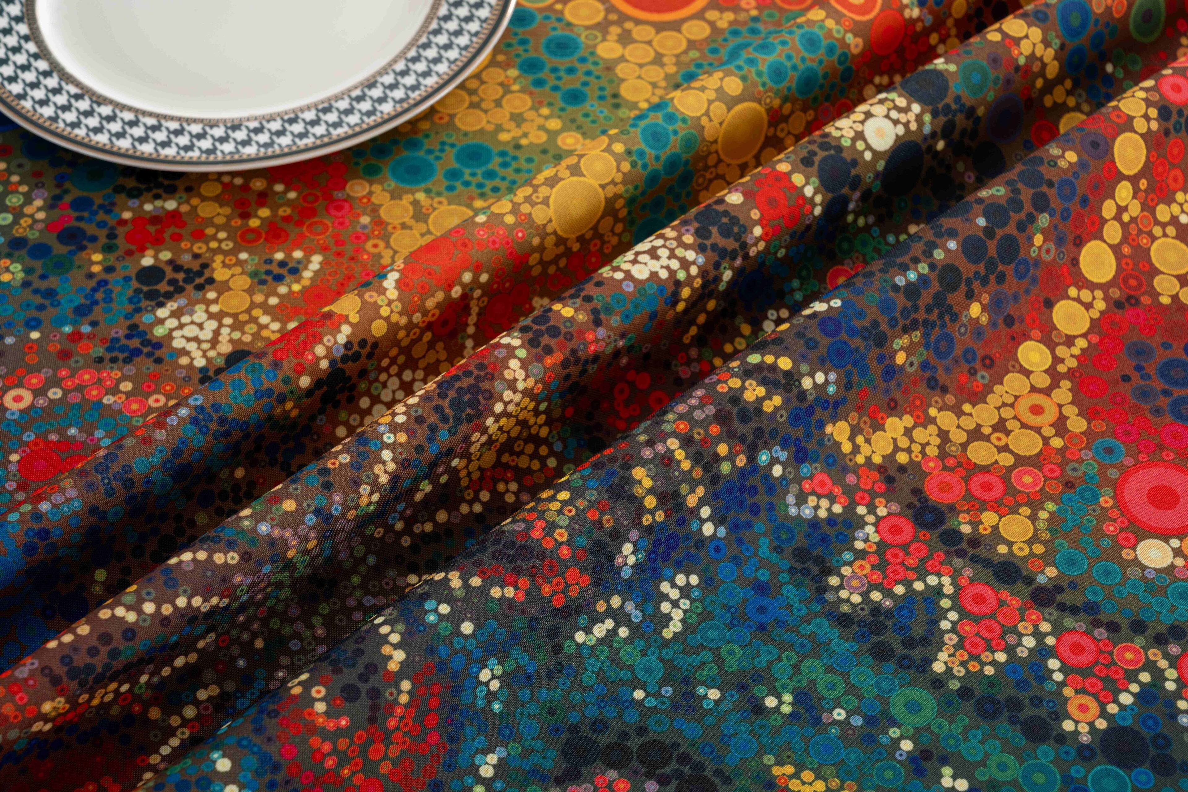 Back. Oumilen - Boho Round Dot Tablecloth with Multicolor Tassels – Waterproof Square for Kitchen Party, 23.62x23.62in - Multicolor.