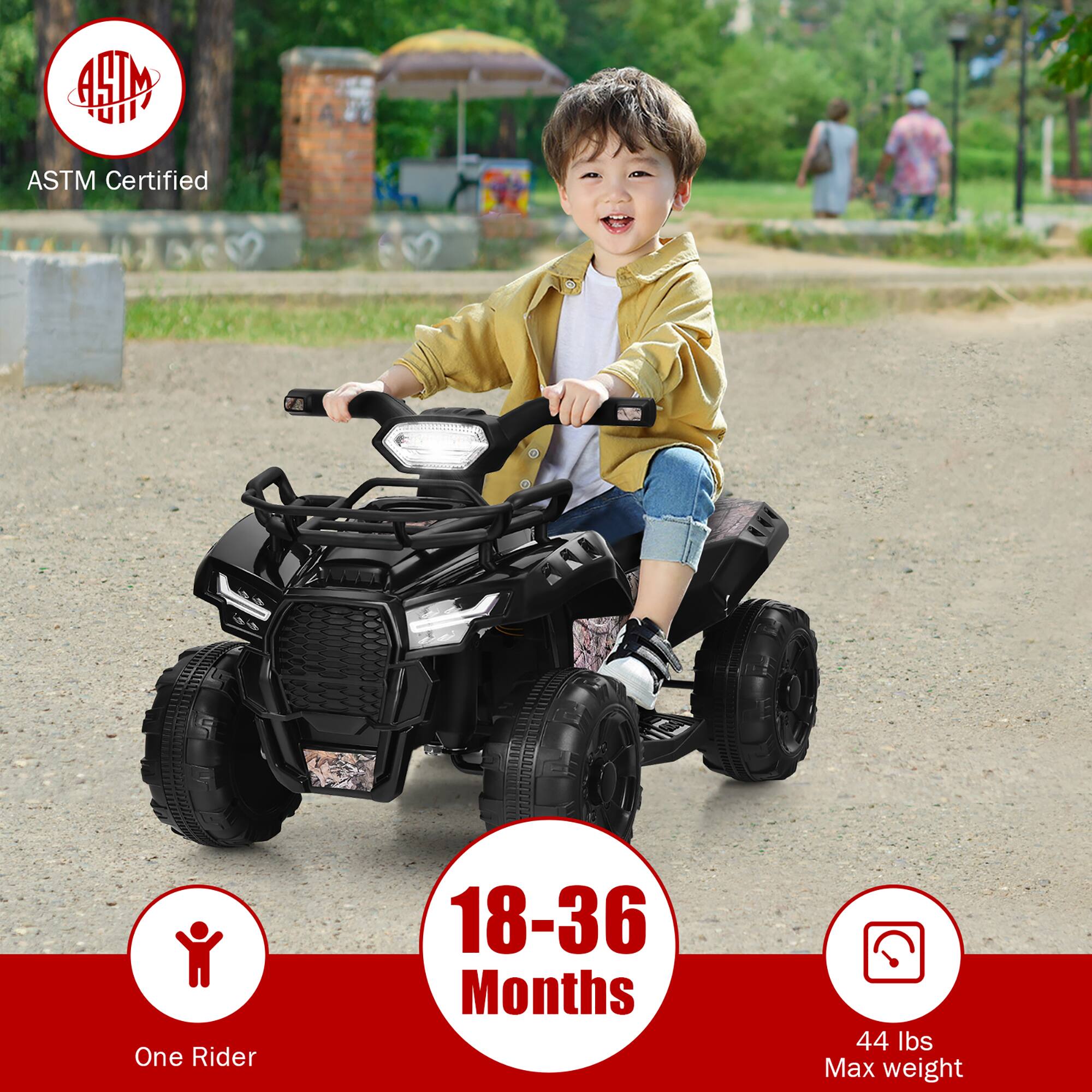 ASTM Certified

One Rider

18-36 Months

44 lbs Max weight