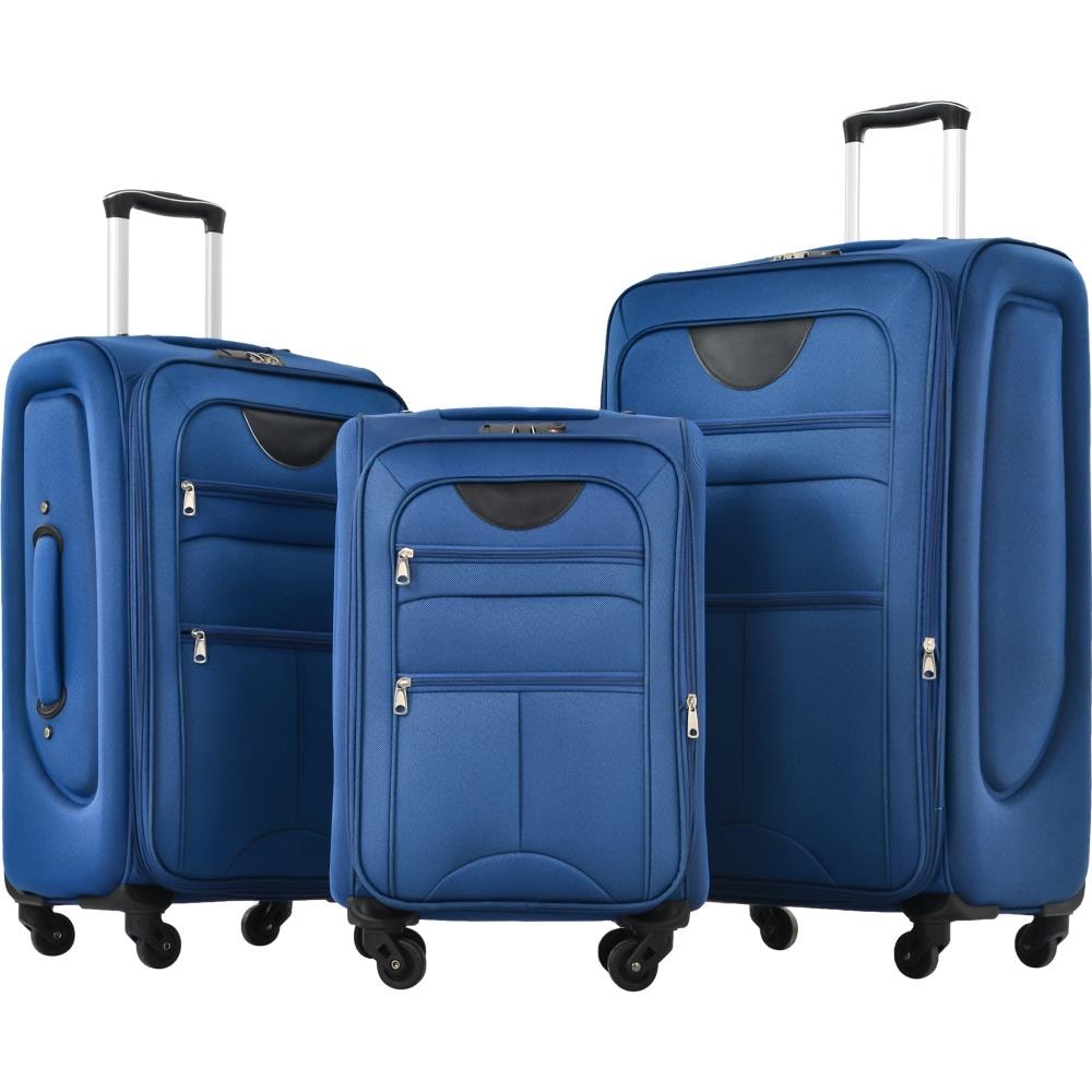 BreeBe - Softside Luggage Expandable 3 Piece Set Suitcase Upright Spinner Softshell Lightweight Luggage Travel Set - Blue