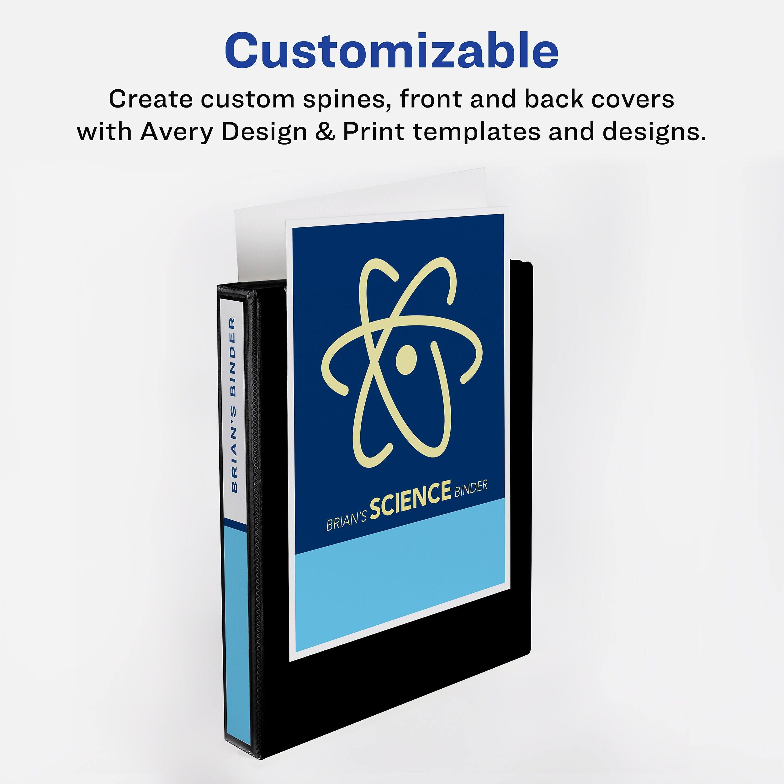 Customizable  
Create custom spines, front and back covers with Avery Design & Print templates and designs.