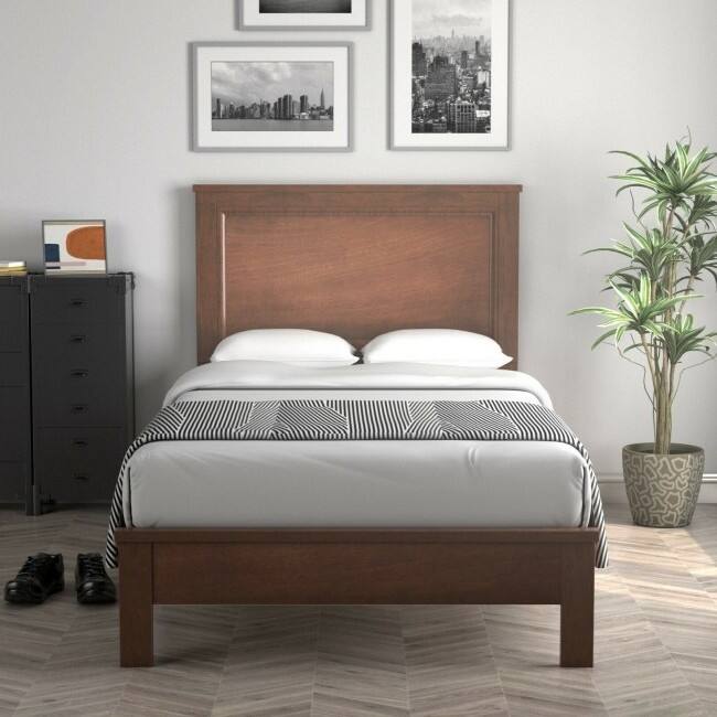 Angle. Hivvago - Hivvago Twin Size Modern College Dorm Wooden Platform Bed - Walnut.