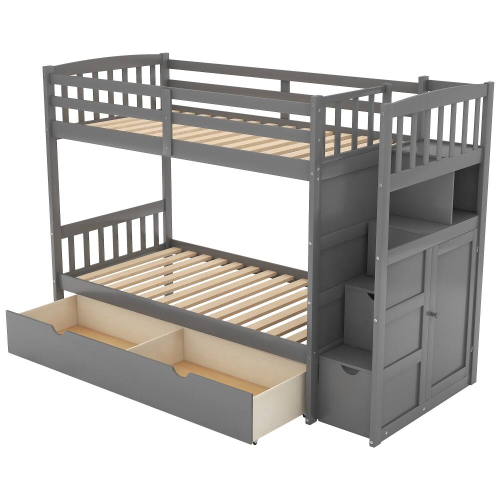 Alt View 3. Loheer - Loheer Twin over Full Bunk Bed with Stairs and Storage Drawers Gray - Gray.