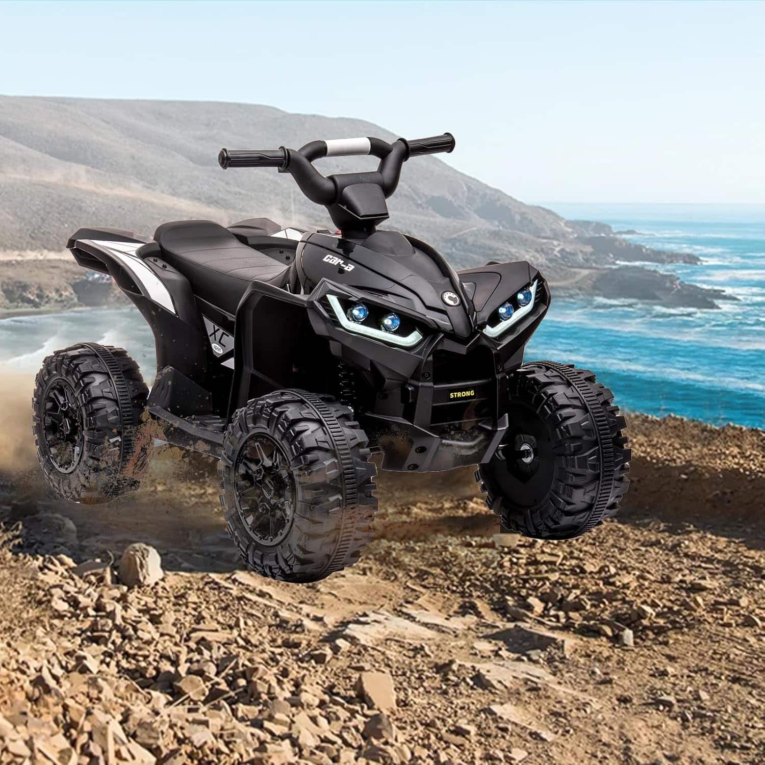 Homhougo - 12V Battery Ride-On Car, 4-Wheeler with Remote, Dual Motors & LED Lights, for Ages 3+