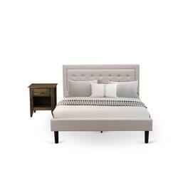East West Furniture - FN08Q-1GA0C 2-Pc Platform Queen Bed Set Furniture with 1 Queen Size Frame and a Mid Century Nightstand - Mist Beige