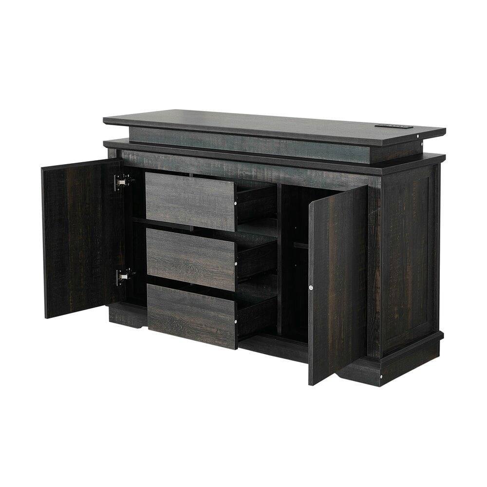 Back. Kadyn - Kadyn Console Table with LED Light, Wooden Storage Cabinet with Drawers and Doors for Entryway, Dark Wood Grain - Gray.