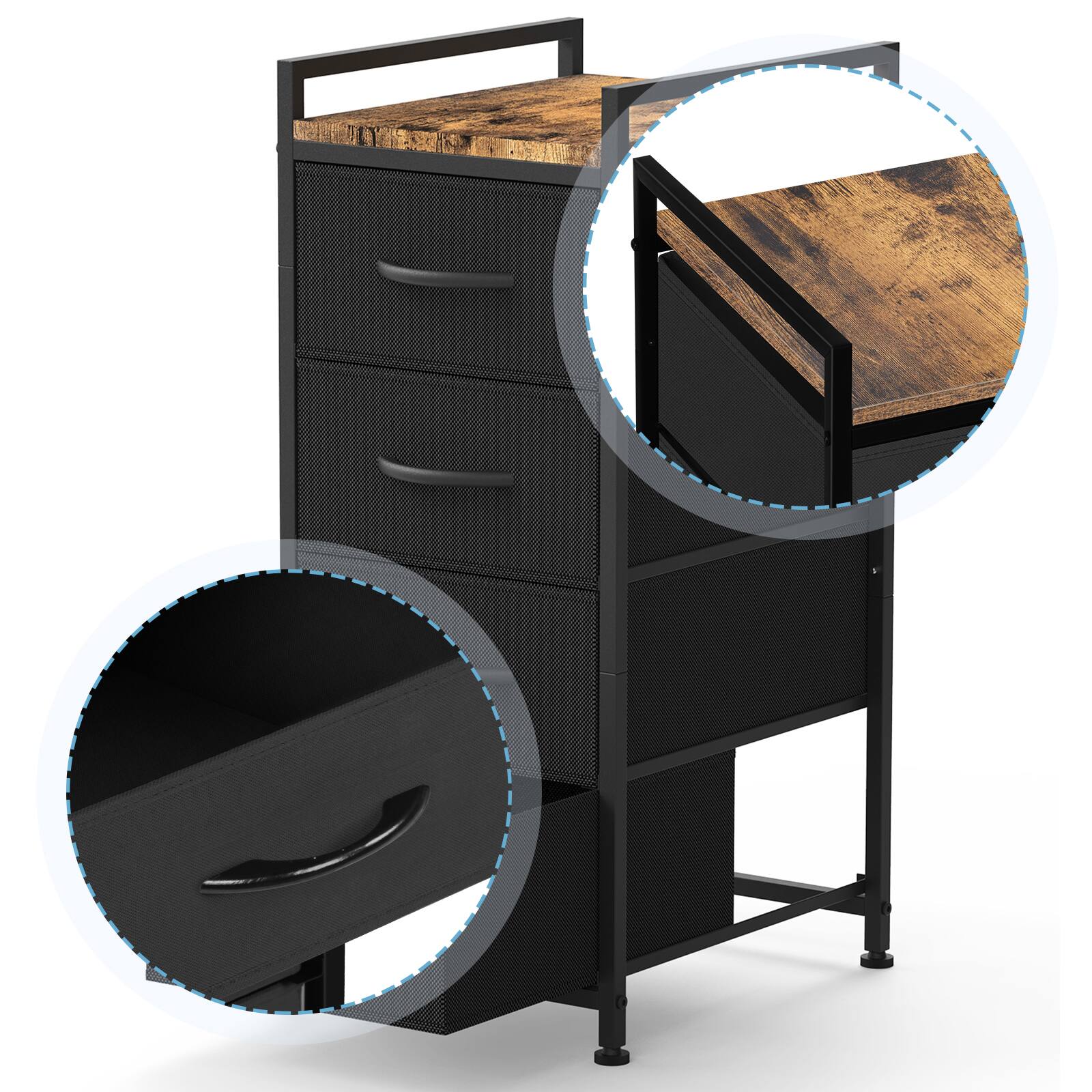 Alt View 1. Oumilen - 4-Drawer Rolling Fabric Storage Cart with Wood Top & Gray Drawers, Black - Black.