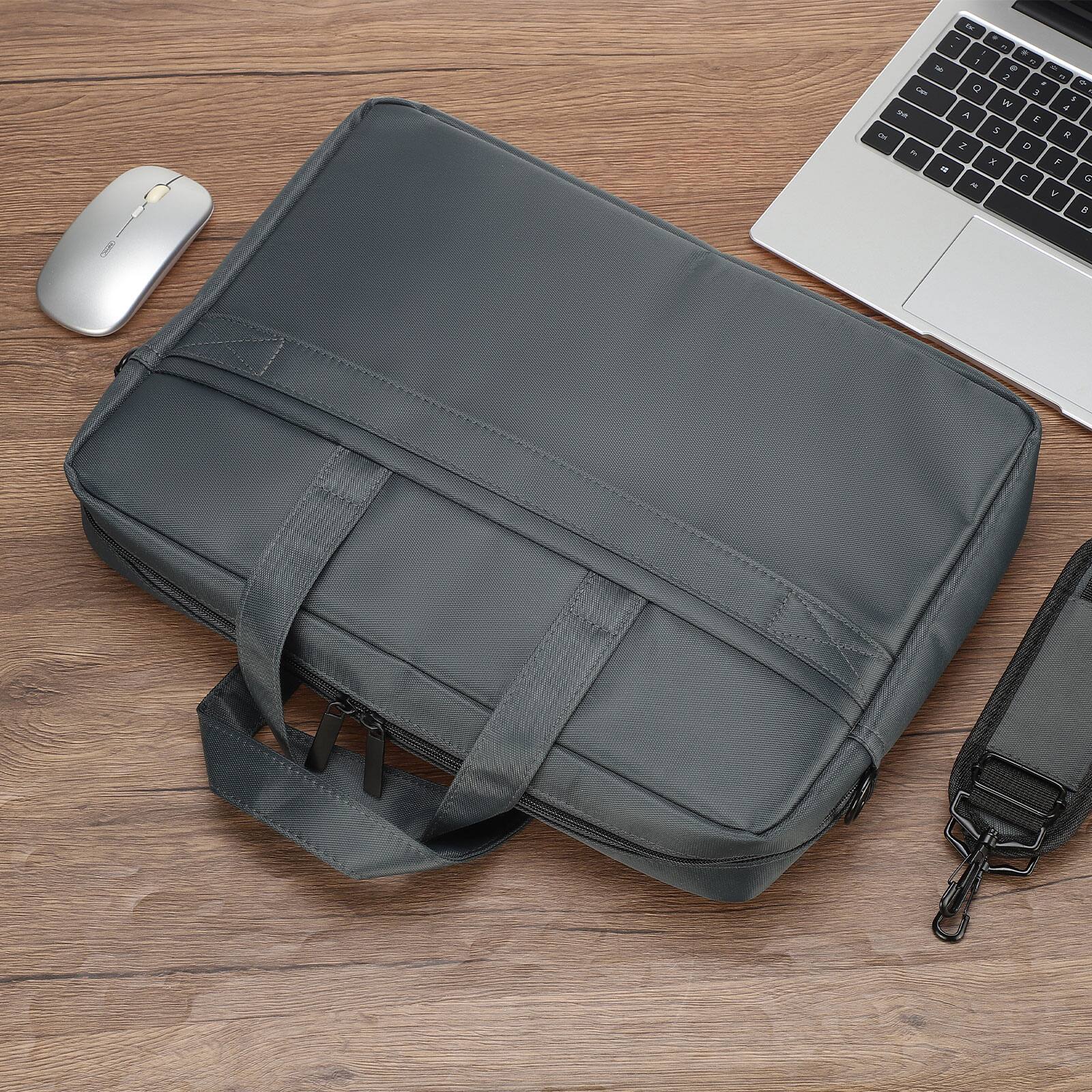 Alt View 6. Unique Bargains - 15" Laptop Briefcase Bag, Oxford, Removable Adjustable Shoulder Strap, Business Travel - Grey.