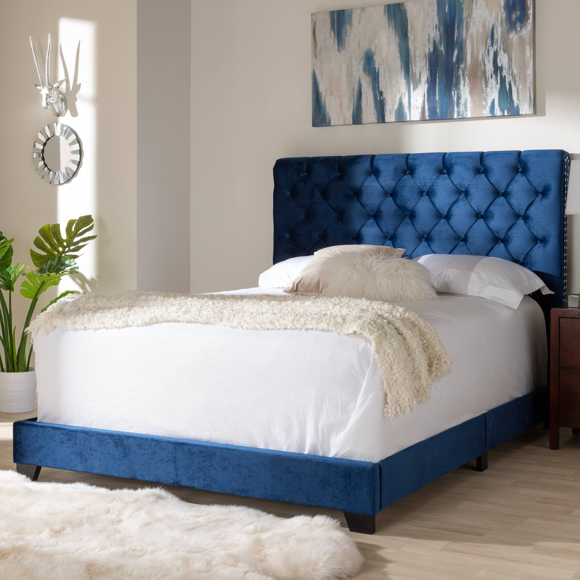 Alt View 2. Baxton Studio - Candace Luxe and Glamour Velvet Upholstered Bed - Navy Blue.