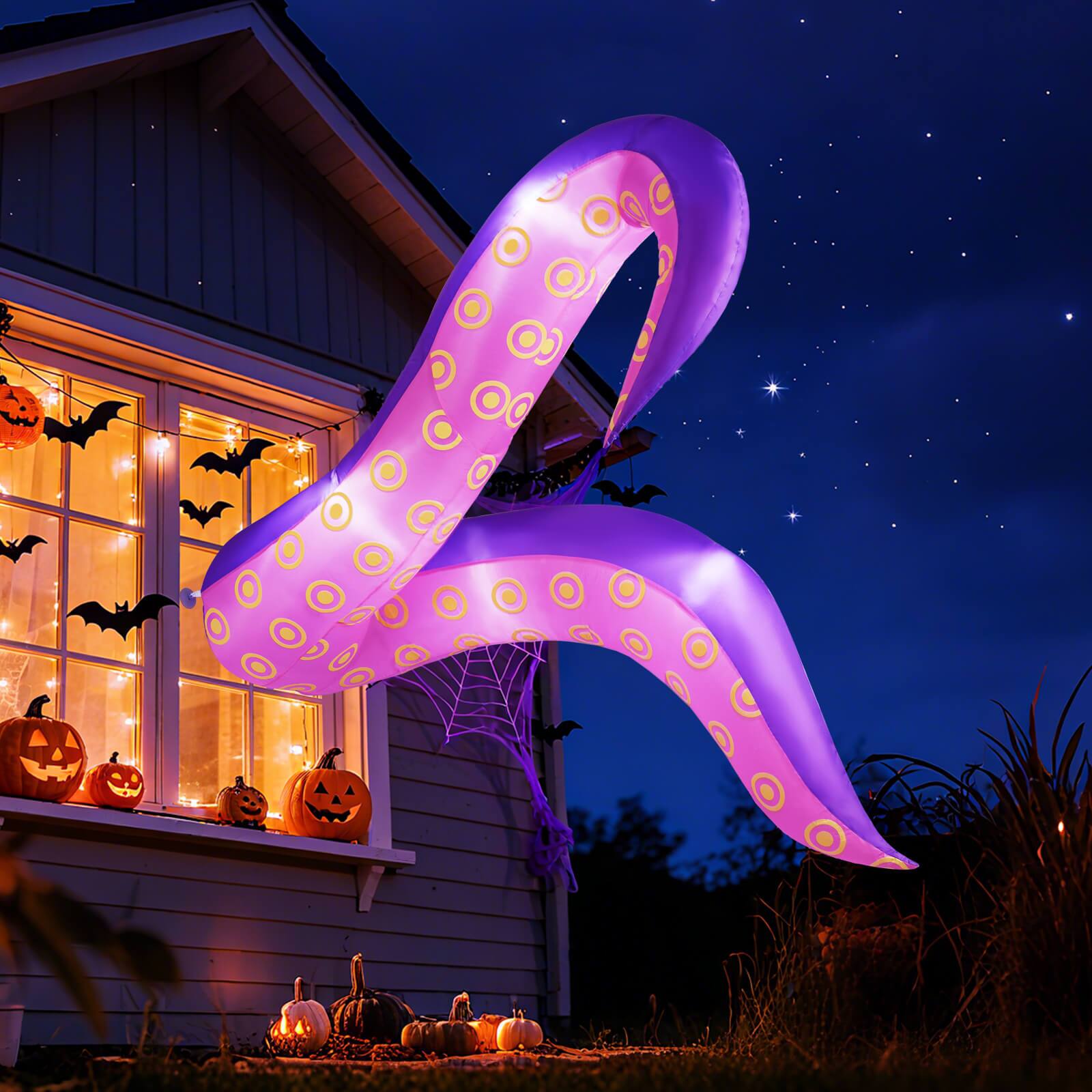 Alt View 5. Costway - Costway 6.5 Ft Inflatable Tentacles Blow up Octopus Legs Window Decoration with LED Lights - Purple.