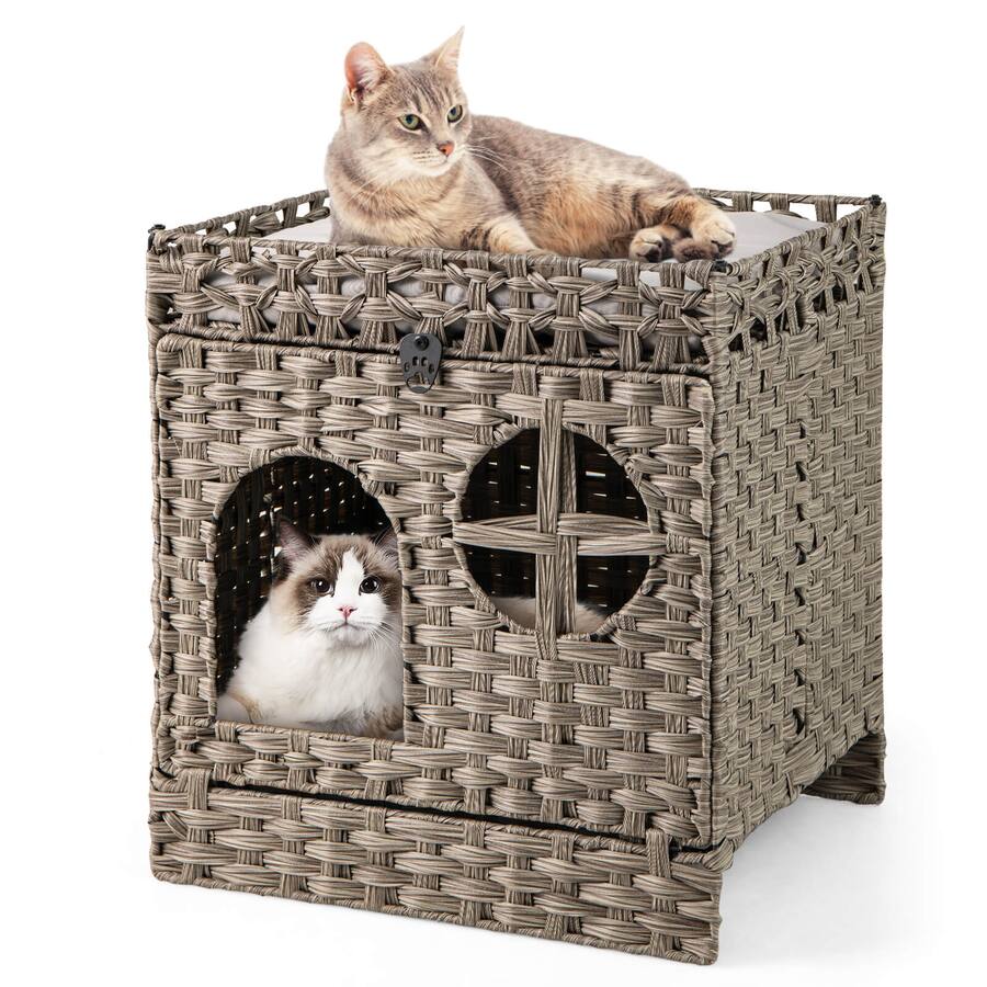 Costway Foldable tier Rattan Cat Litter Box Enclosure with