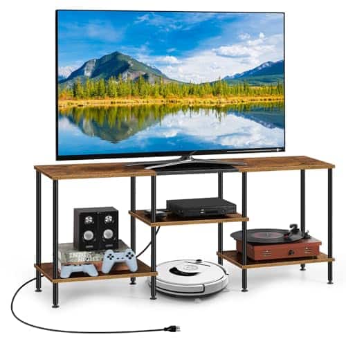 Hirose Alice - Tv Stand For Bedroom 50 Inch With Power Outlet 3 Tier Entertainment Center Storage Console Table 43 40 32 Rust - Rustic Brown