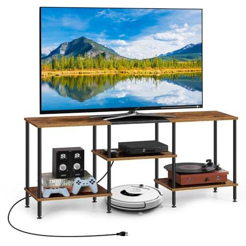 Hirose Alice - Tv Stand For Bedroom 50 Inch With Power Outlet 3 Tier Entertainment Center Storage Console Table 43 40 32 Rust - Rustic Brown