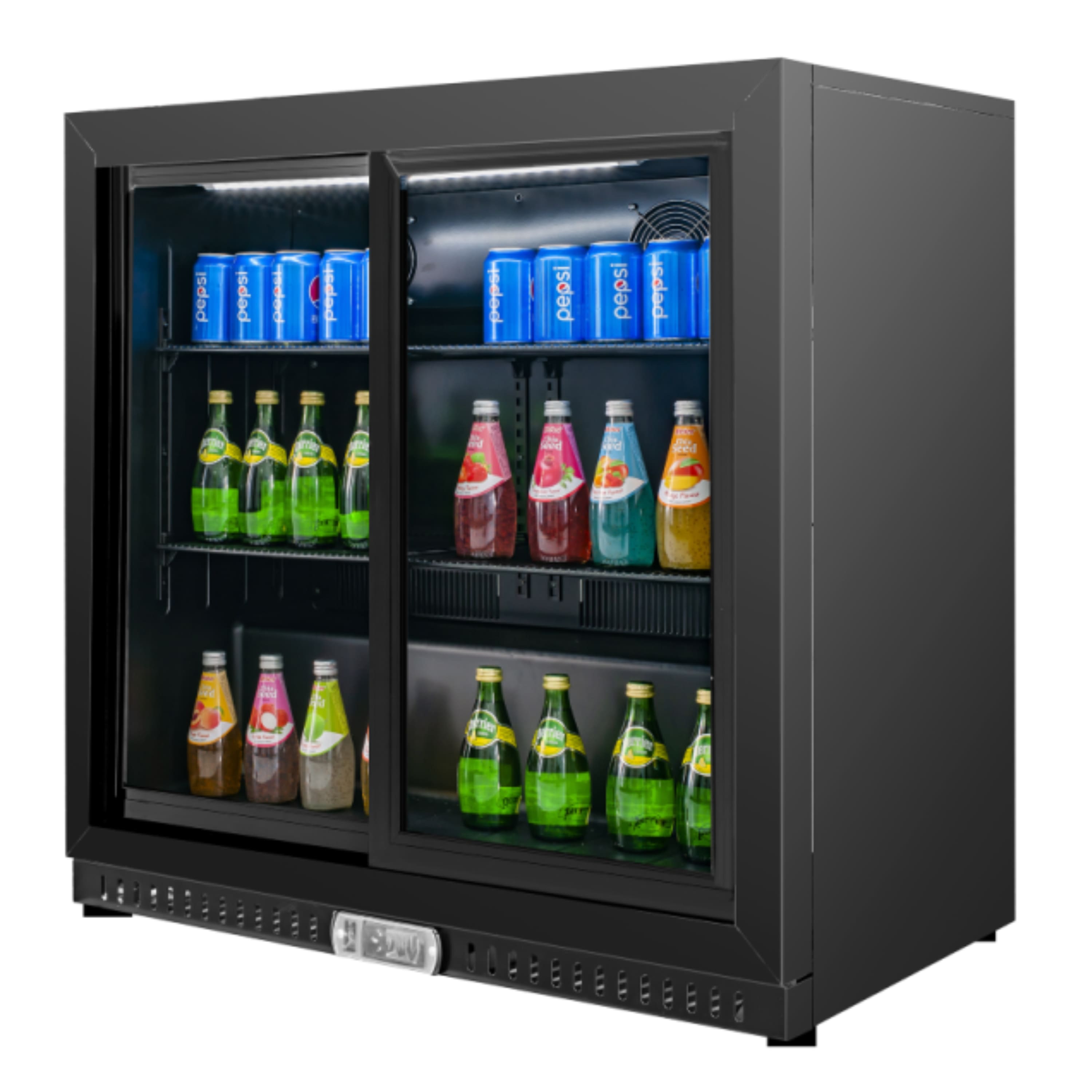 Equator - Vitlife 7.5 Cu.Ft. Bar Fridge, 2 Sliding Glass Doors, LED, Beer & Wine Cooler for Bar/Home - Black
