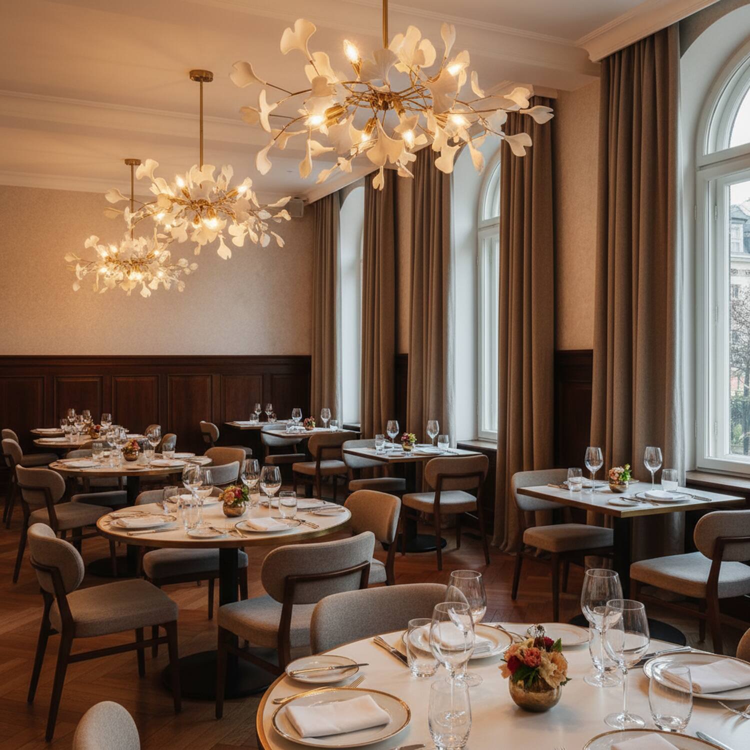 Angle. Umeiluce - 8-Light Luxury Branching Chandelier Ginkgo Lighting - Brass.