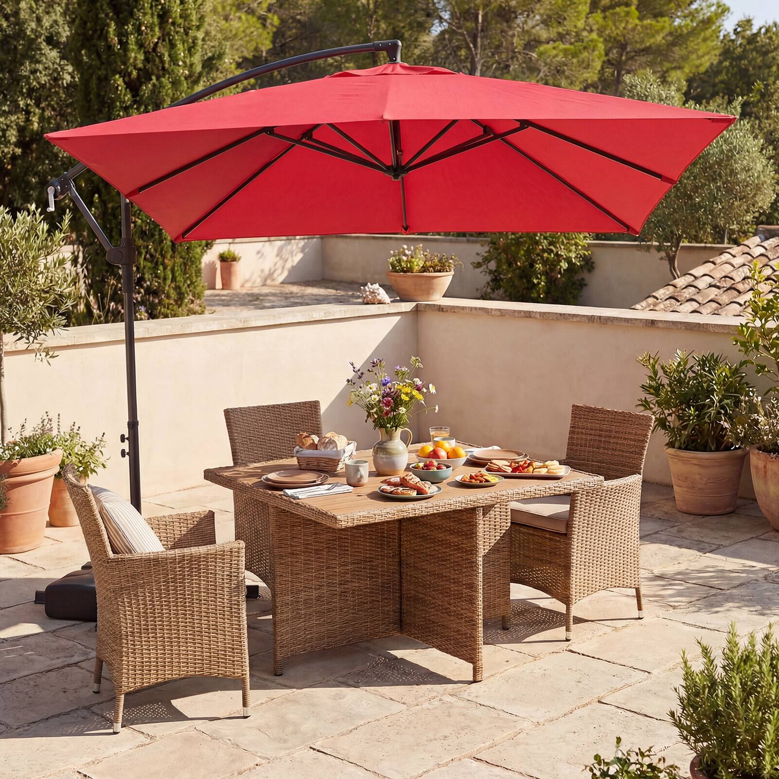 Alt View 1. Costway - Costway 8 x 8 FT Offset Cantilever Patio Umbrella,Square Hanging Outdoor Market Umbrella - Red.
