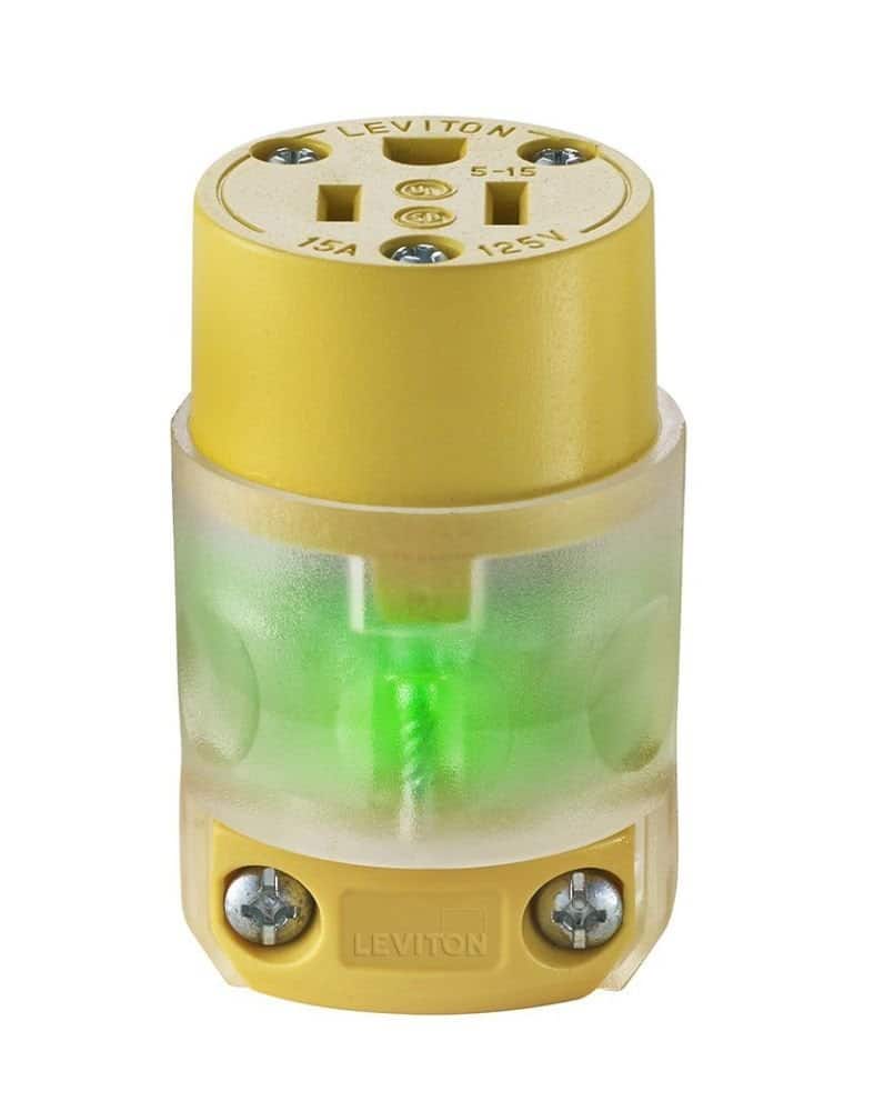Leviton - Commercial and Residential Vinyl Lighted Lighted Connector 5-15R 18-12 AWG 2 Pole 3 Wire - Yellow
