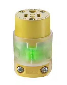 Leviton - Commercial and Residential Vinyl Lighted Lighted Connector 5-15R 18-12 AWG 2 Pole 3 Wire - Yellow