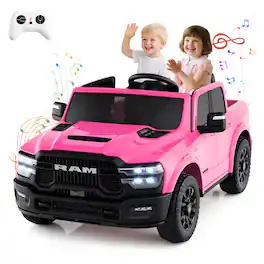 Gymax - 24V 2 Seater Ride on Truck w/Remote Control 3 Speeds Bluetooth LED Headlight - Pink
