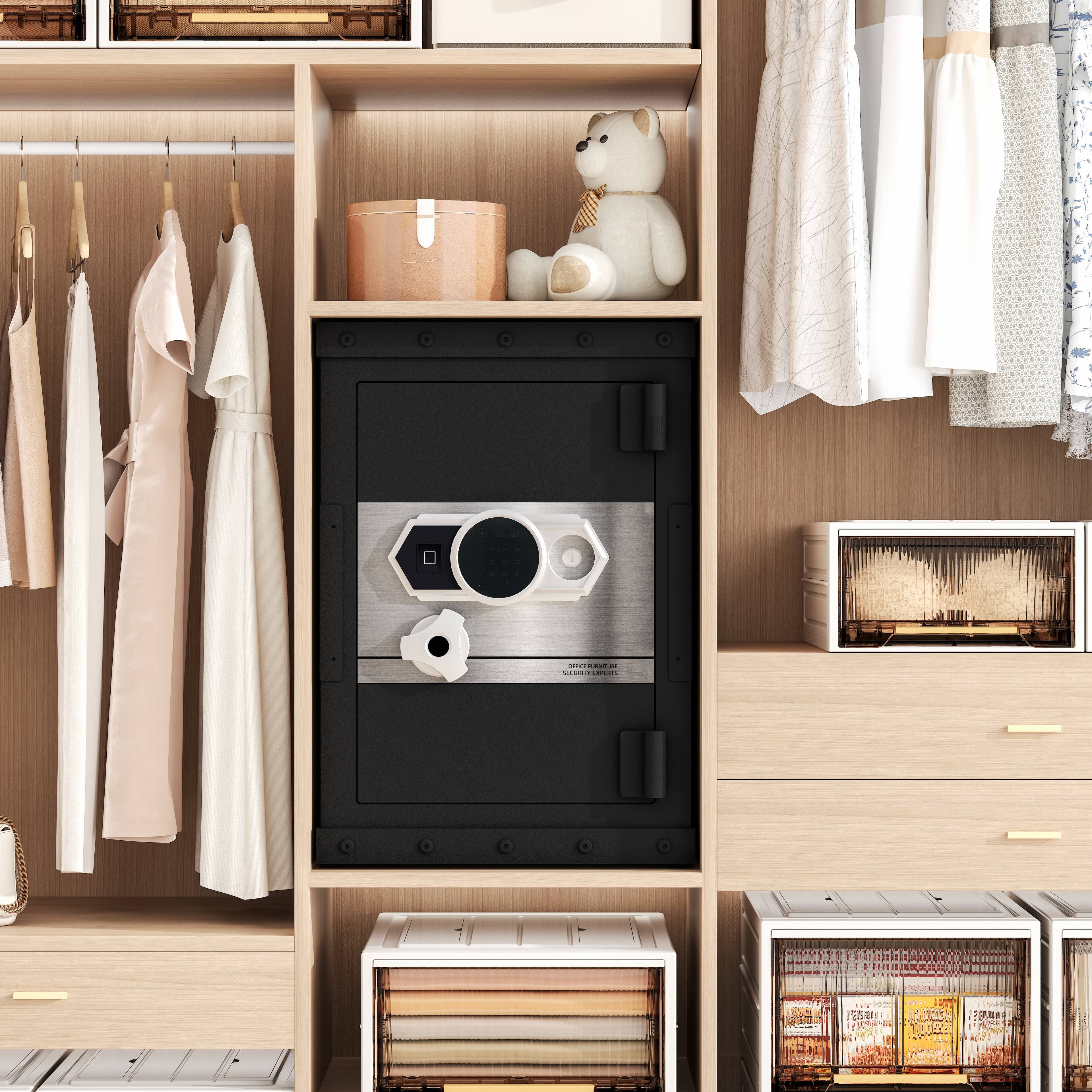 Back. Lycvki - Large Steel Digital Safe with Biometric Lock and Removable Shelf for Home Office.