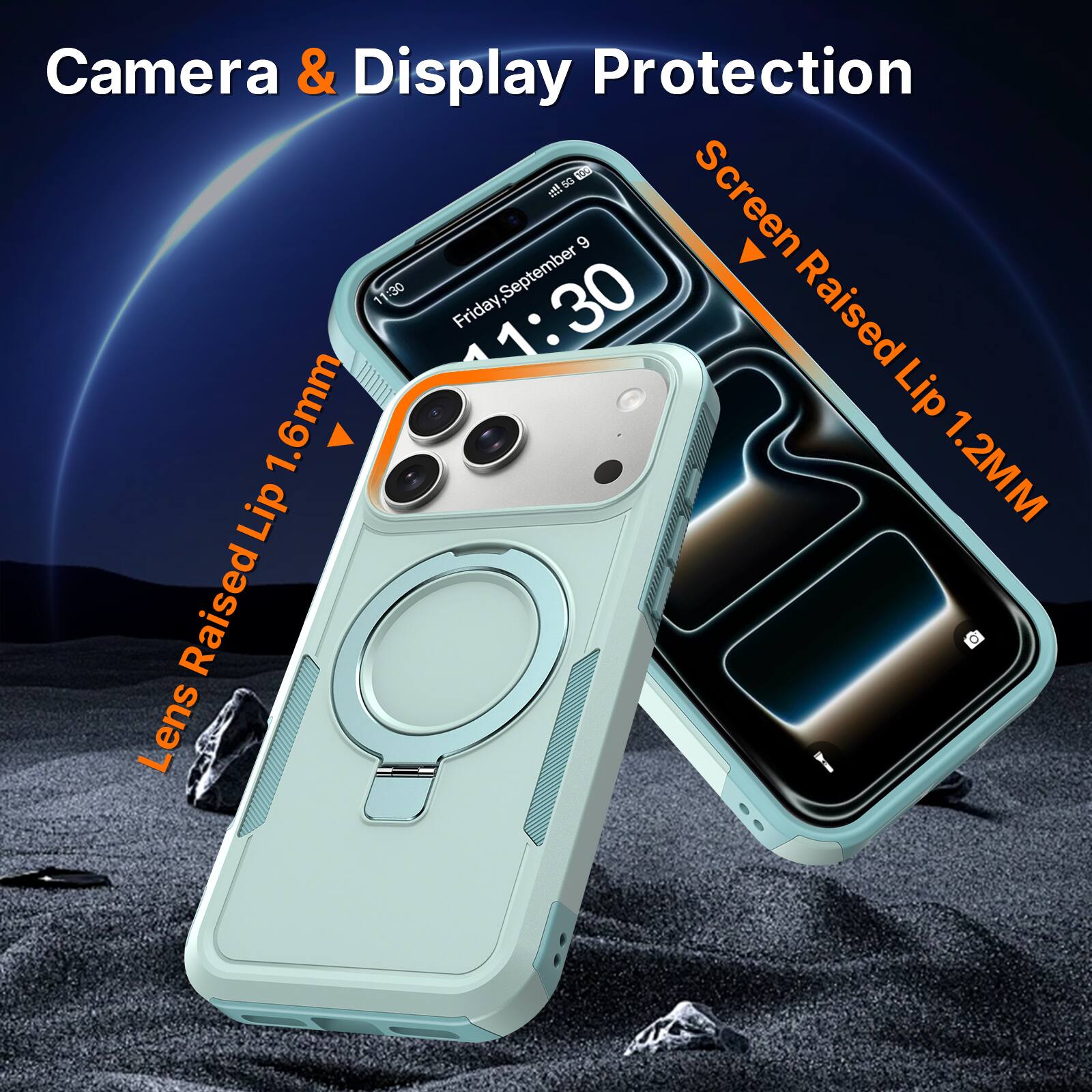 Camera & Display Protection  
Screen Raised Lip 1.2MM  
Lens Raised Lip 1.6mm