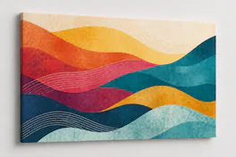 FC Design - Large Canvas 24x36" Colorful Abstract Waves Layered Shapes Art Painting Home Wall Décor - MultiColor