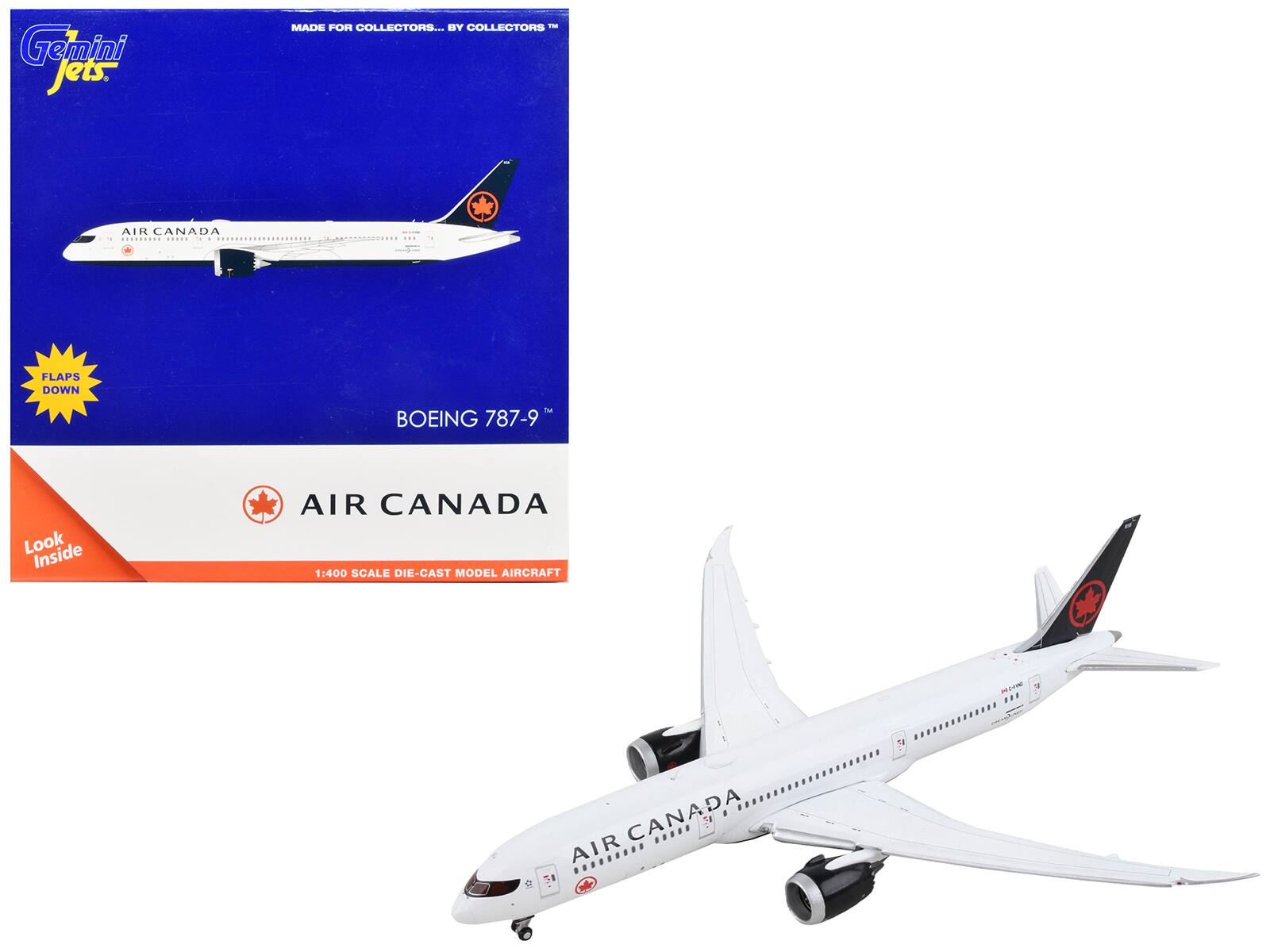 GeminiJets - Boeing 787-9 Commercial Aircraft with Flaps Down Air Canada Tail 1/400 Diecast Model Airplane - White with Black