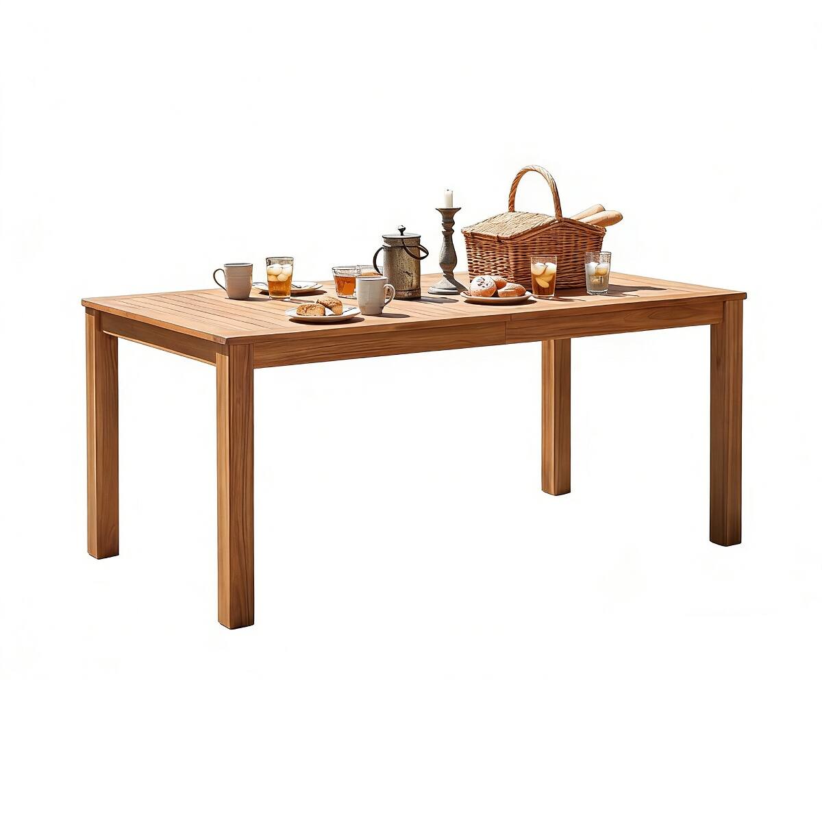 Left. Loheer - Loheer 67 Inch Acacia Wood Dining Table Rectangular Outdoor Table for Patio or Dining Room - Natural.