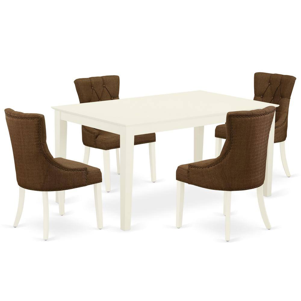 Back. East West Furniture - Dining Room Set Linen White - Brown.