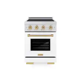 ZLINE - Autograph 24 in. 3.2 cu. ft. Paramount Freestanding Induction Range in Satin Steel with Bronze Accents & White Door - White Matte