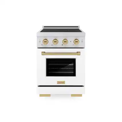 Front. ZLINE - Autograph 24 in. 3.2 cu. ft. Paramount Freestanding Induction Range in Satin Steel with Bronze Accents & White Door - White Matte.