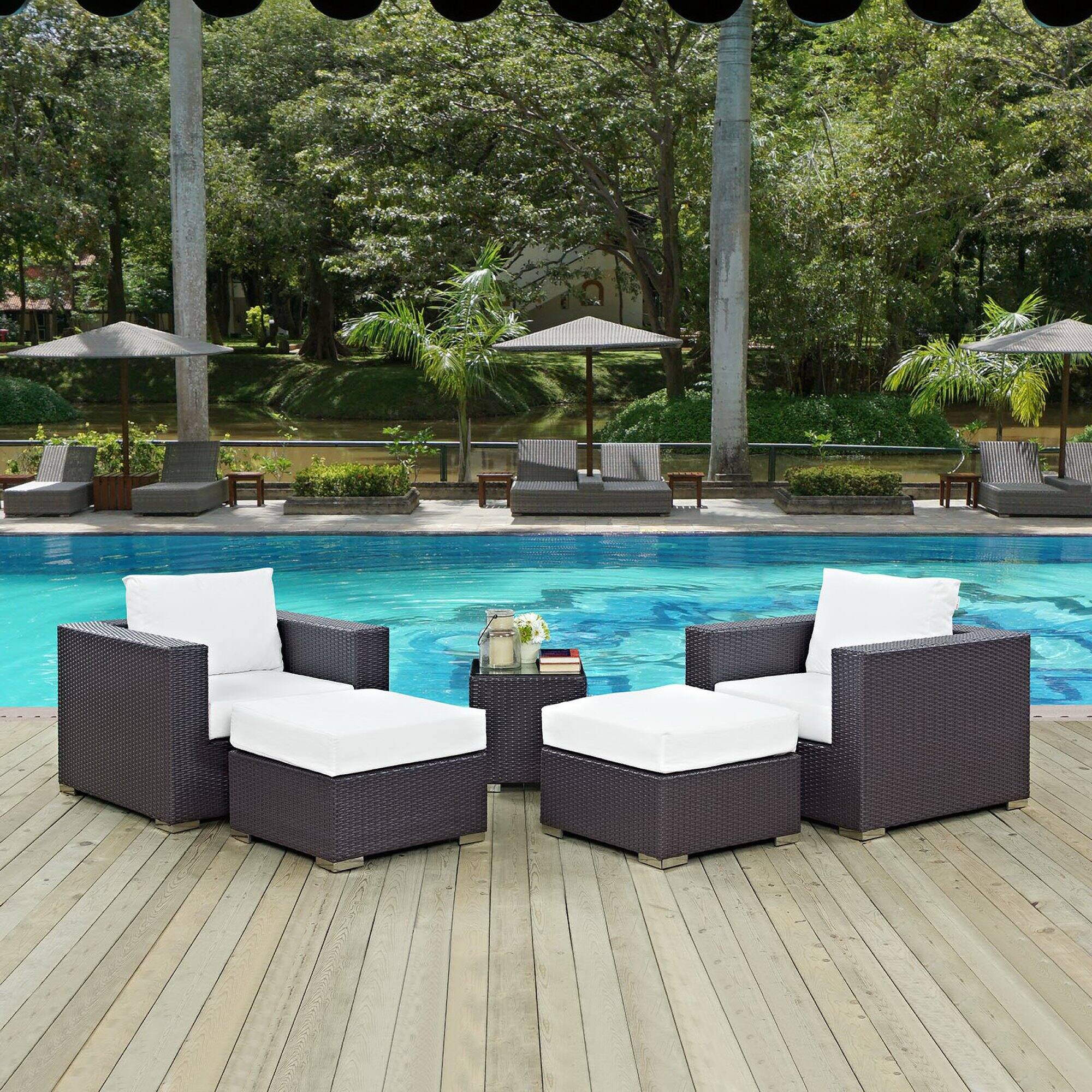 Alt View 3. Modway - Convene 5-Piece Outdoor Patio Sectional Set with Cushioned Seats and Armrests - Espresso White.