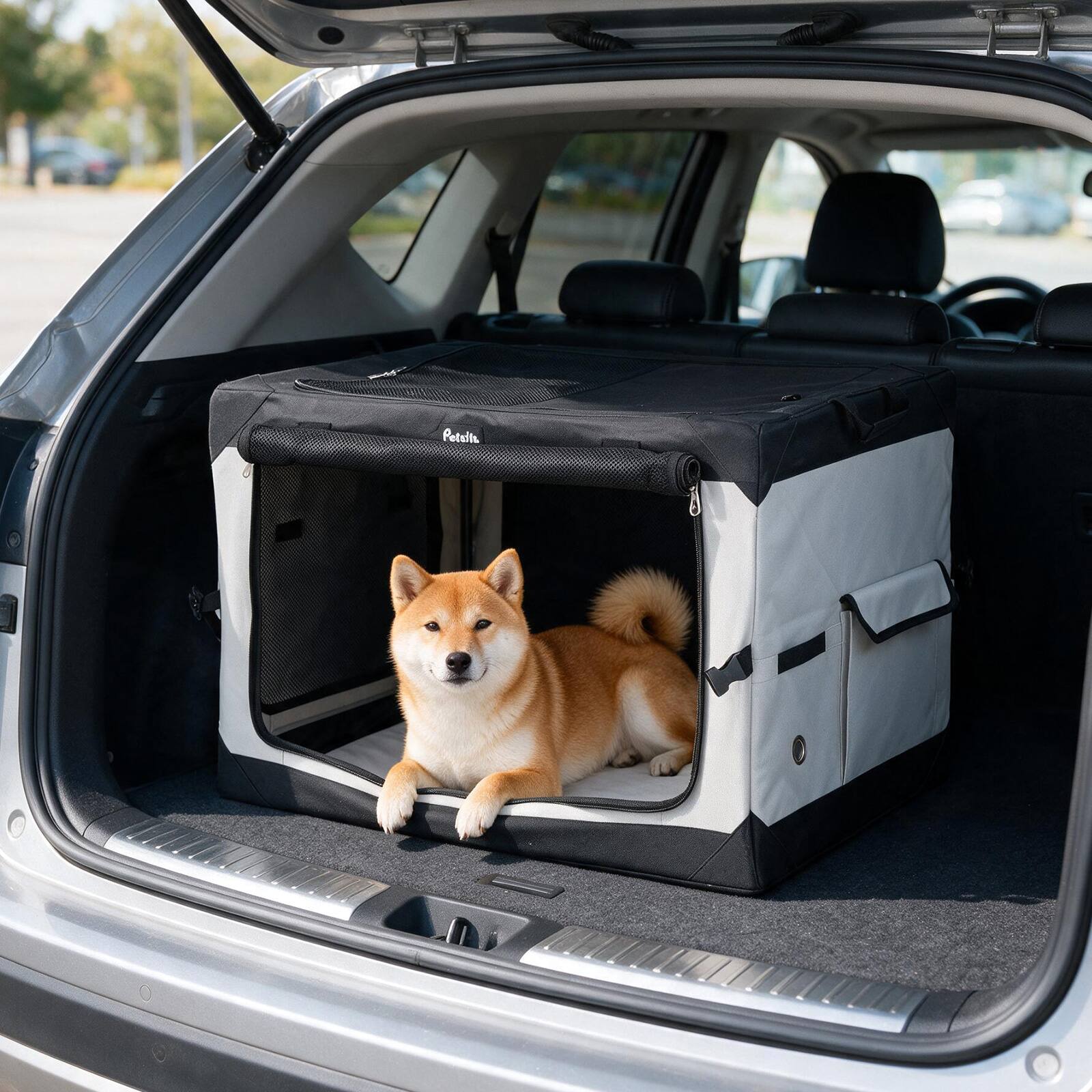 Alt View 3. Costway - Costway 30" x 21" x 21"Portable Collapsible Soft Dog Crate with 4 Mesh Doors Storage Pocket.