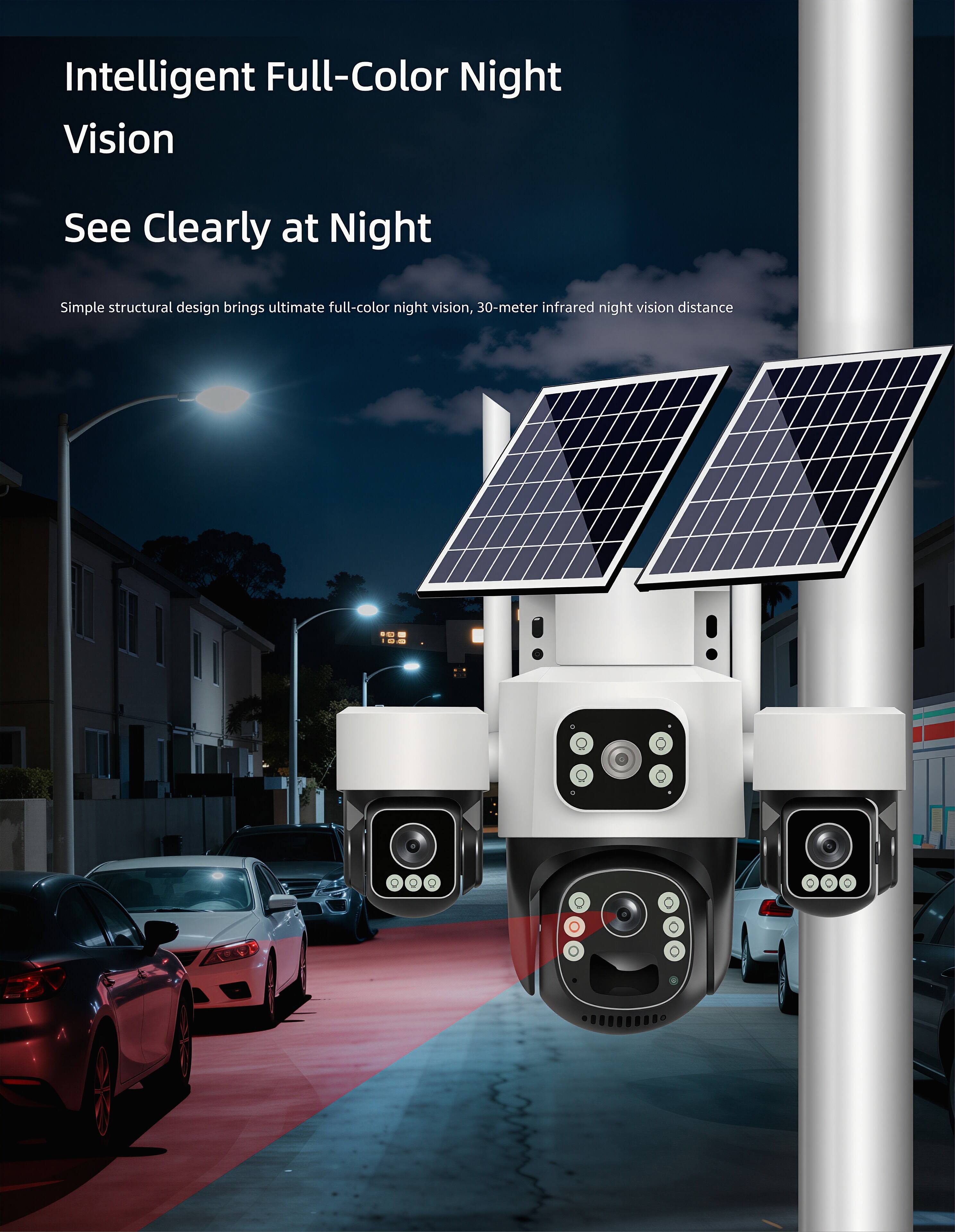 Intelligent Full-Color Night Vision  
See Clearly at Night  

Simple structural design brings ultimate full-color night vision, 30-meter infrared night vision distance