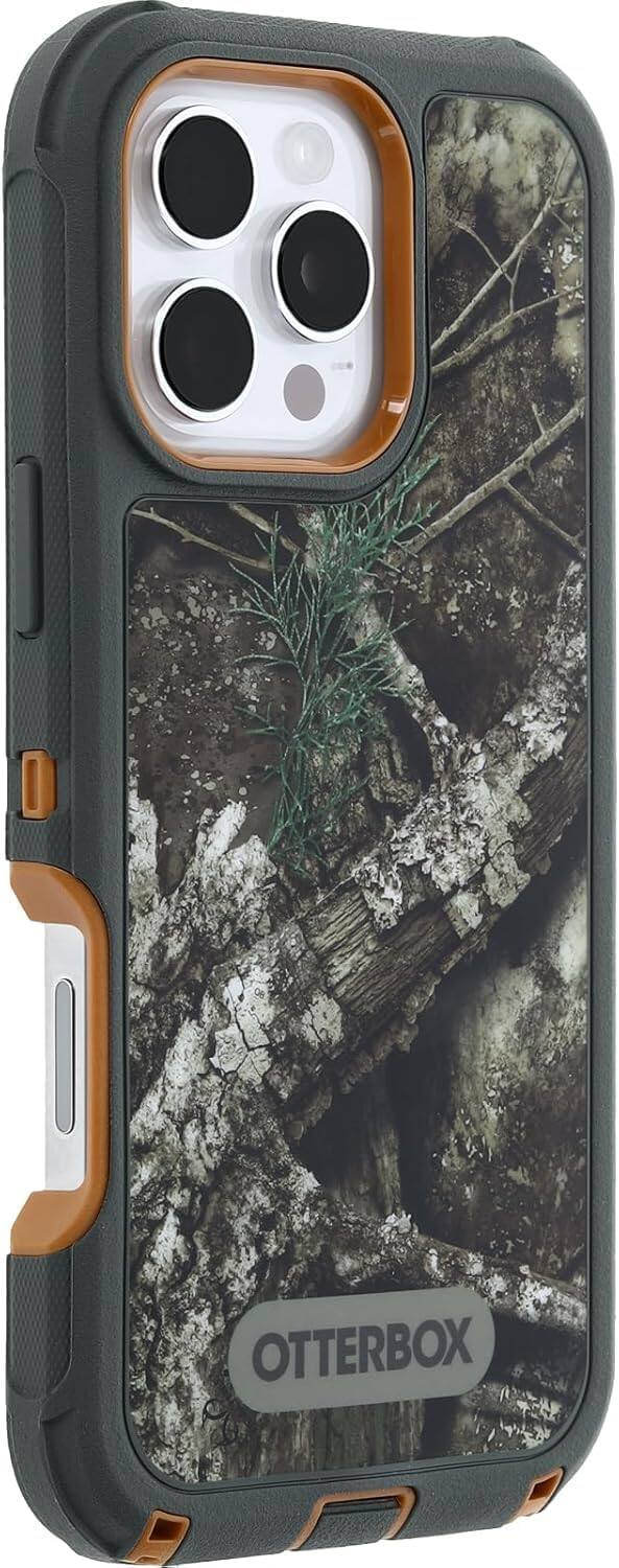 Alt View 2. OtterBox - OtterBox iPhone 16 Pro Max (Only) - Defender Series Case - Holster Clip Included - Built-in Magnets - Rugged & Durable - Realtree APX (Camo).