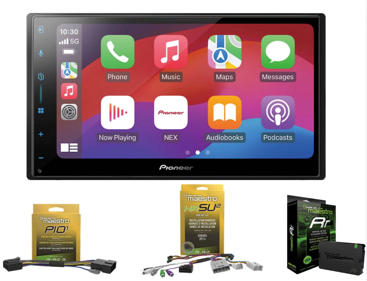 10:30  
5G  
Phone  
Music  
Maps  
Messages  
Now Playing  
NEX  
Audiobooks  
Podcasts  

Pioneer  
maestro PIO  
maestro HR SU2  
maestro Ar  

INSTALLATION HARNESS  
INSTALLATION ARNES  
INSTALACIÓN SUBARU 2013-  
Rr R2-9