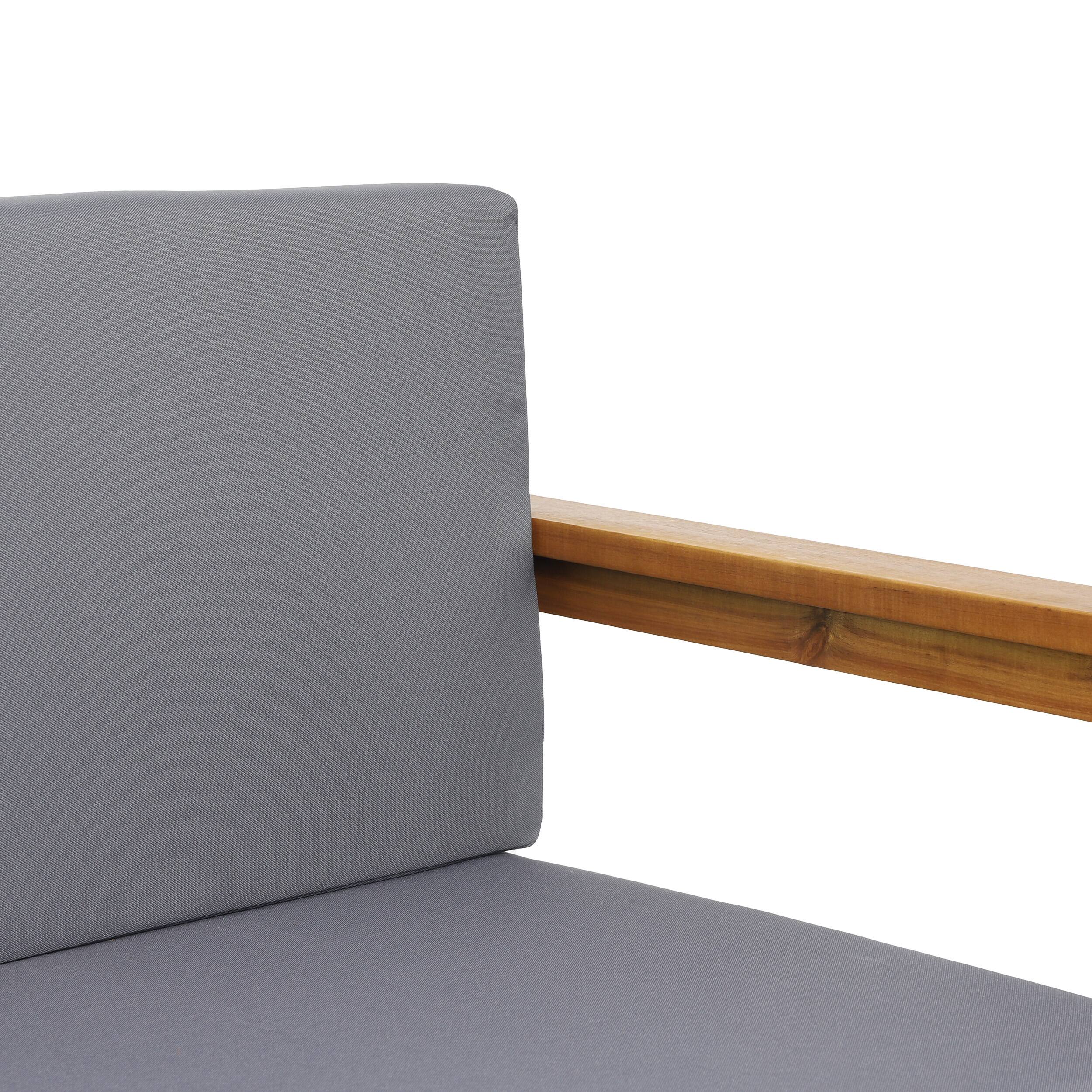 Alt View 4. Mondawe - Acacia Wood Outdoor Sofa with Water-Resistant Cushions - Dark Grey.