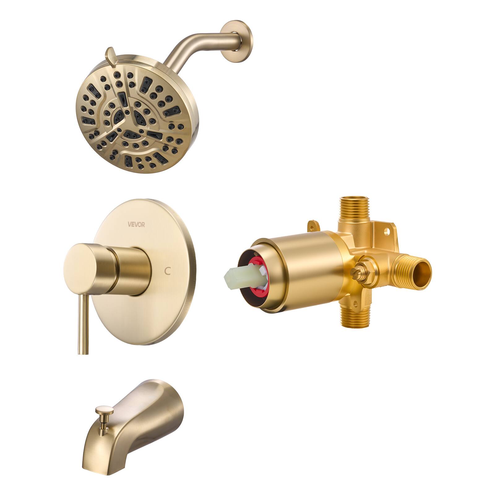 Alt View 5. VEVOR - Tub and Shower Faucet Set, Complete with 5-Inch Rainfall Shower Head and Bathtub Spout, 8-Setting Adjustable Spray - Gold.