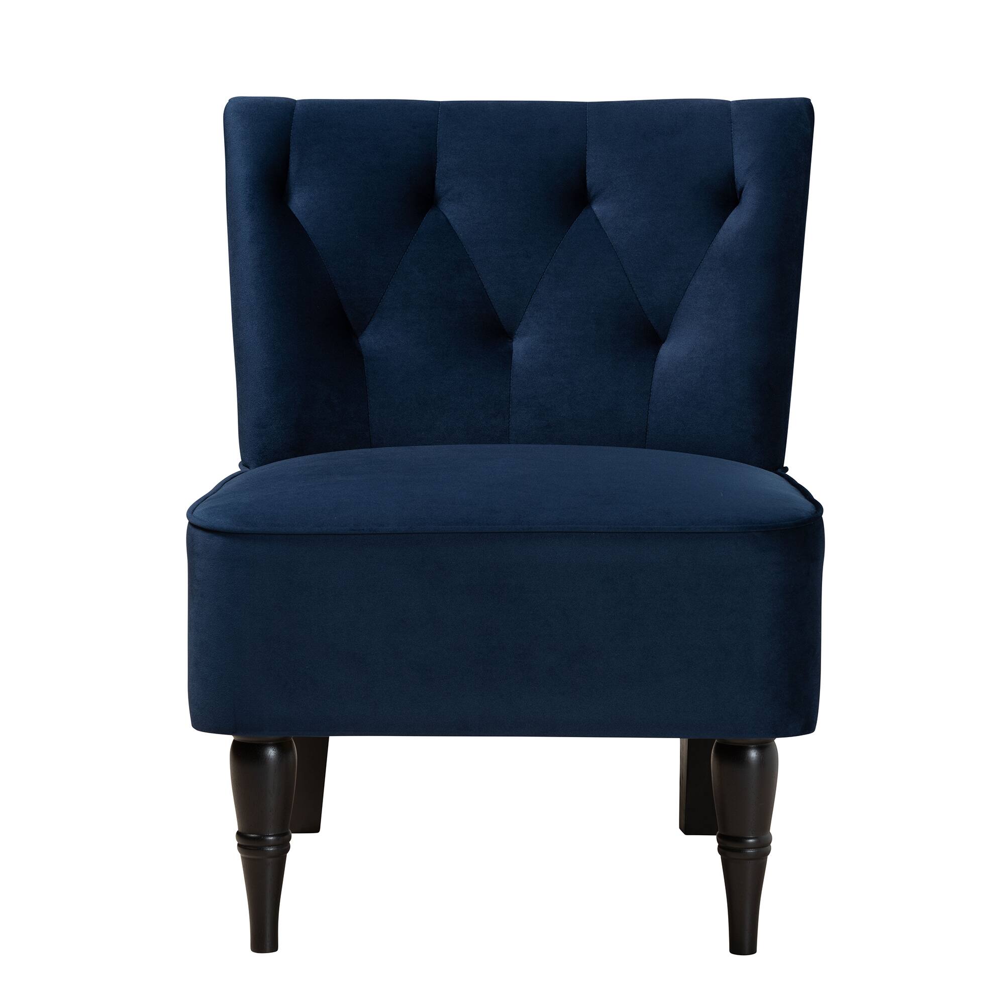 Angle. Baxton Studio - Harmon Modern and Contemporary Transitional Velvet Fabric Upholstered and Finished Wood Accent Chair - Navy Blue/Black.