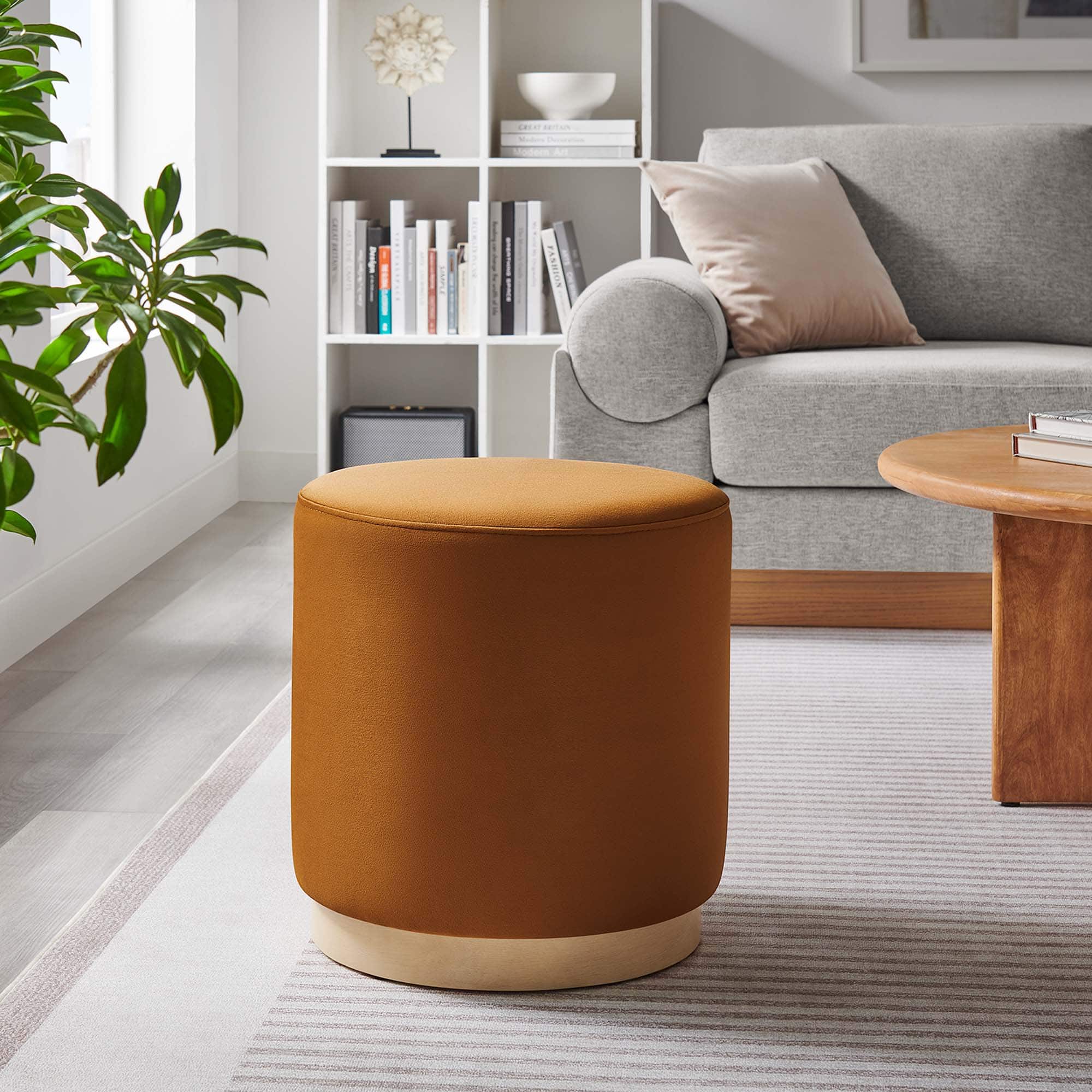 Tilden 16" Round Performance Velvet Upholstered Ottoman by Modway - Rust Natural