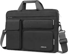 Front. mosiso - Laptop Shoulder Messenger Bag 15–16 inch - Padded Protective Compartment, Front Utility Pockets, Adjustable Strap - Slate Gray.