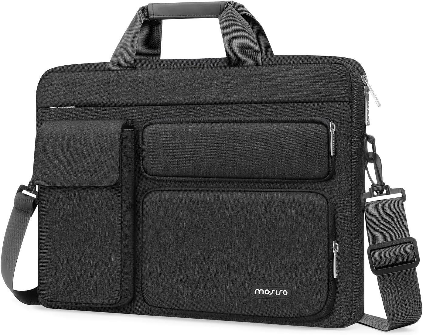 Front. mosiso - Laptop Shoulder Messenger Bag 15–16 inch - Padded Protective Compartment, Front Utility Pockets, Adjustable Strap - Slate Gray.