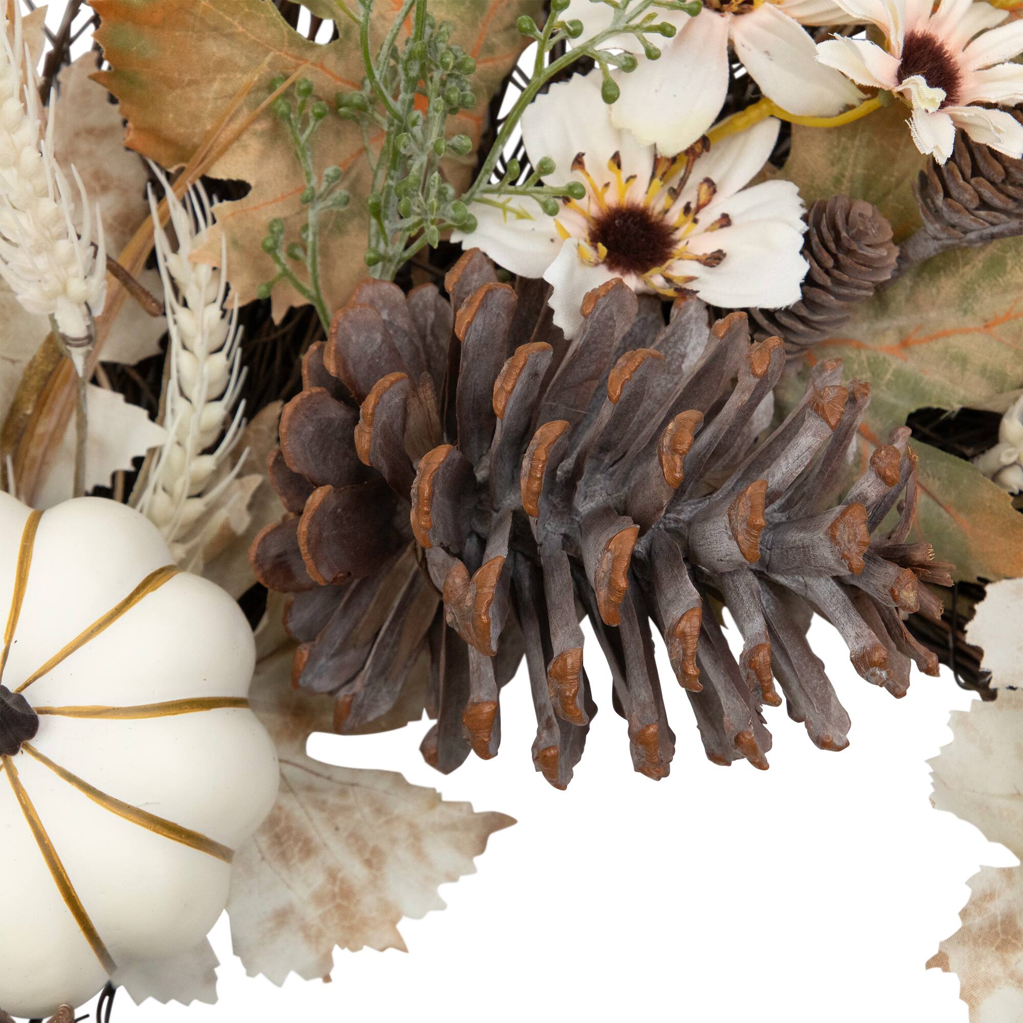 Alt View 8. Northlight - Pumpkin, Wheat and Pinecone Artificial Floral Fall Harvest Wreath - 24" - Ivory.