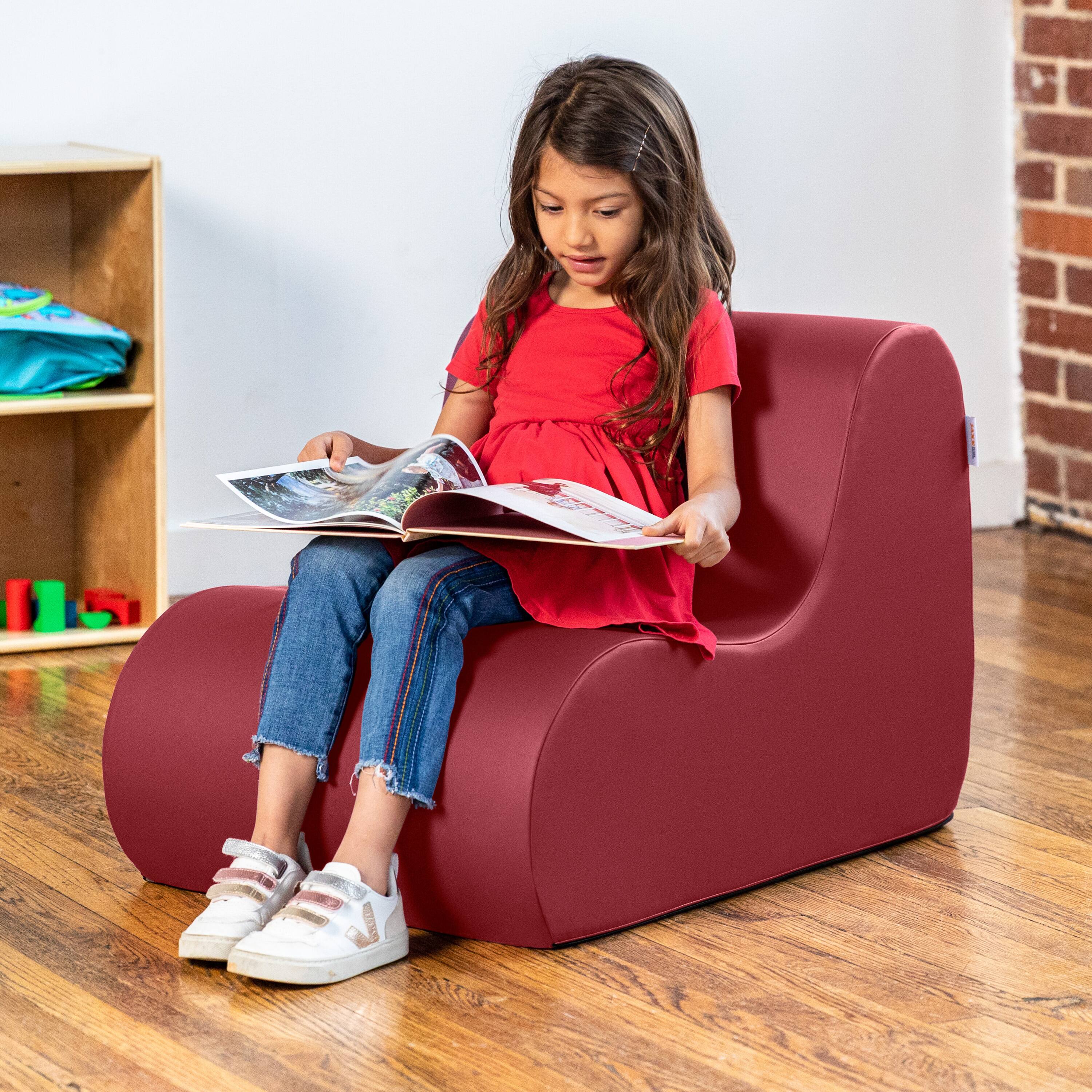 Left. Jaxx - Jaxx Midtown Small Classroom Soft Foam Chair - Premium Vinyl Cover, Claret Dark Red - Claret Dark Red.