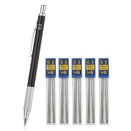 Unique Bargains - Mech Pencil 0.3mm, Lead Holder Fine Point Metal w/ 5pcs Refills for Drawing, Sketching, Woodworking - Black