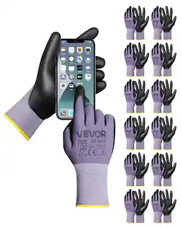 VEVOR - Work Gloves 12 Pairs Touch Screen Nitrile-Coated Garden Construction Gloves - Light purple + Black