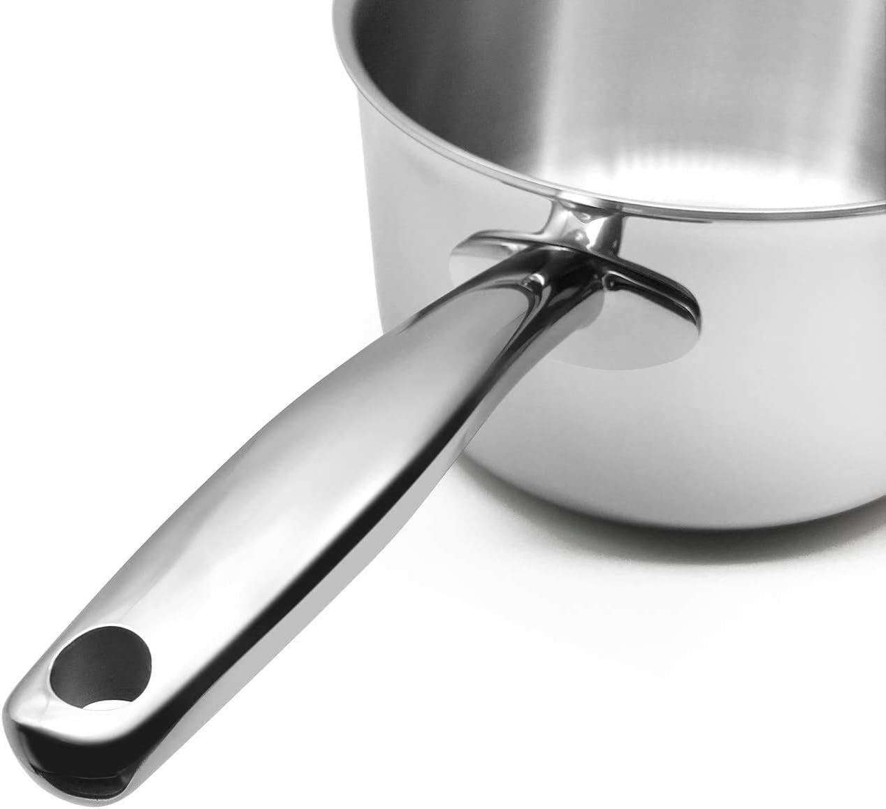 Back. Fortune Candy - 4-Quart Tri-Ply Stainless Steel Saucepan with Lid, 18/8 Mirror Finish, Induction Ready, Dishwasher Safe, Welded Handle - Silver.