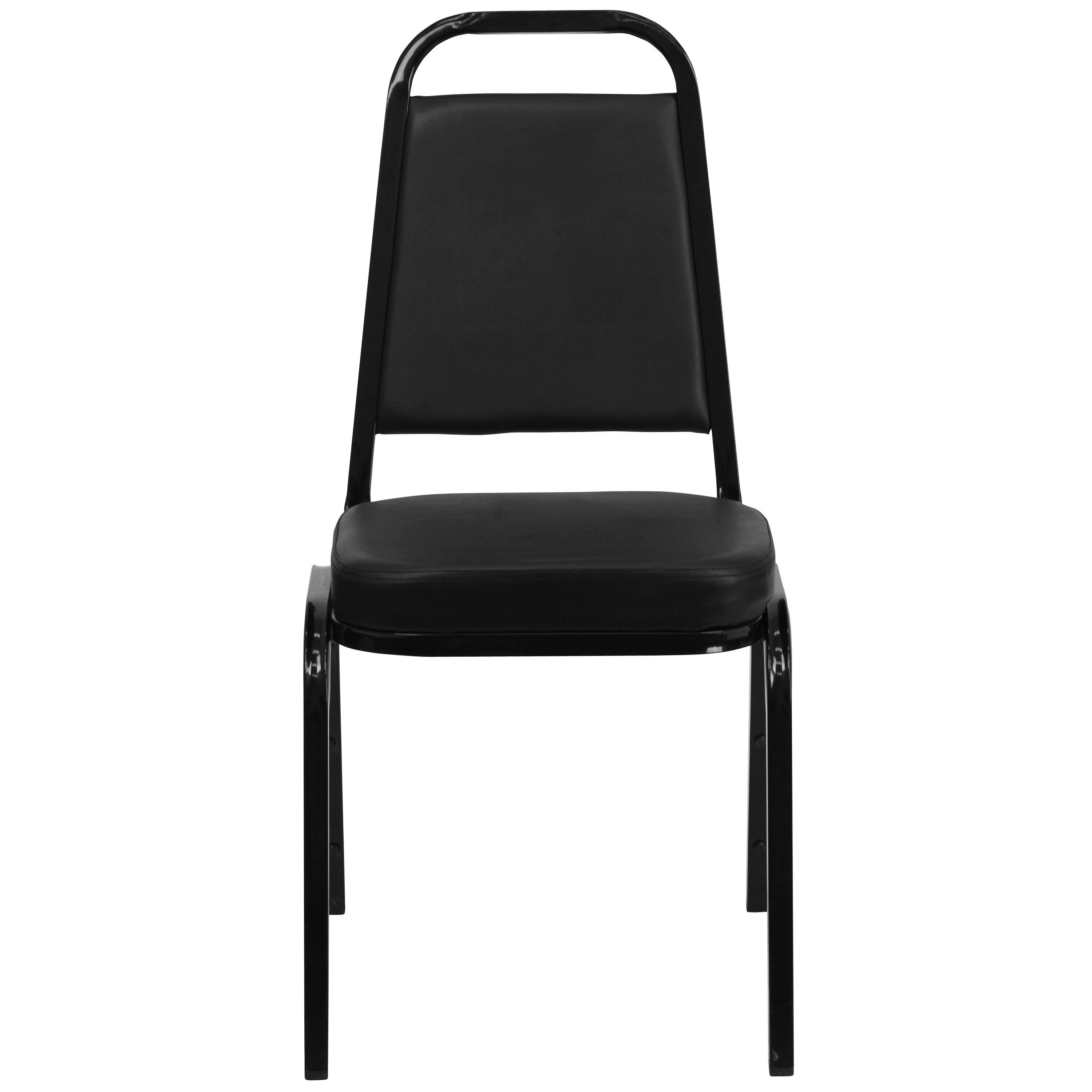 Alt View 7. Emma + Oliver - 4 Pack Trapezoidal Back Stacking Banquet Chair - Black Vinyl/Black Frame.