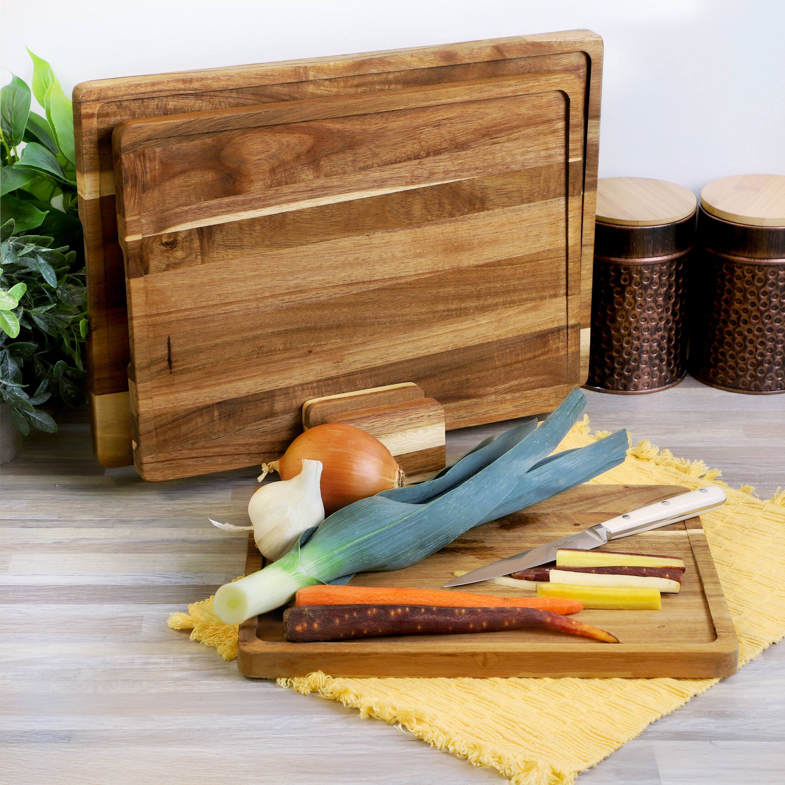 Alt View 7. MegaChef - MegaChef 3 Piece Acacia Wood Cutting Board Set with Base - Brown.