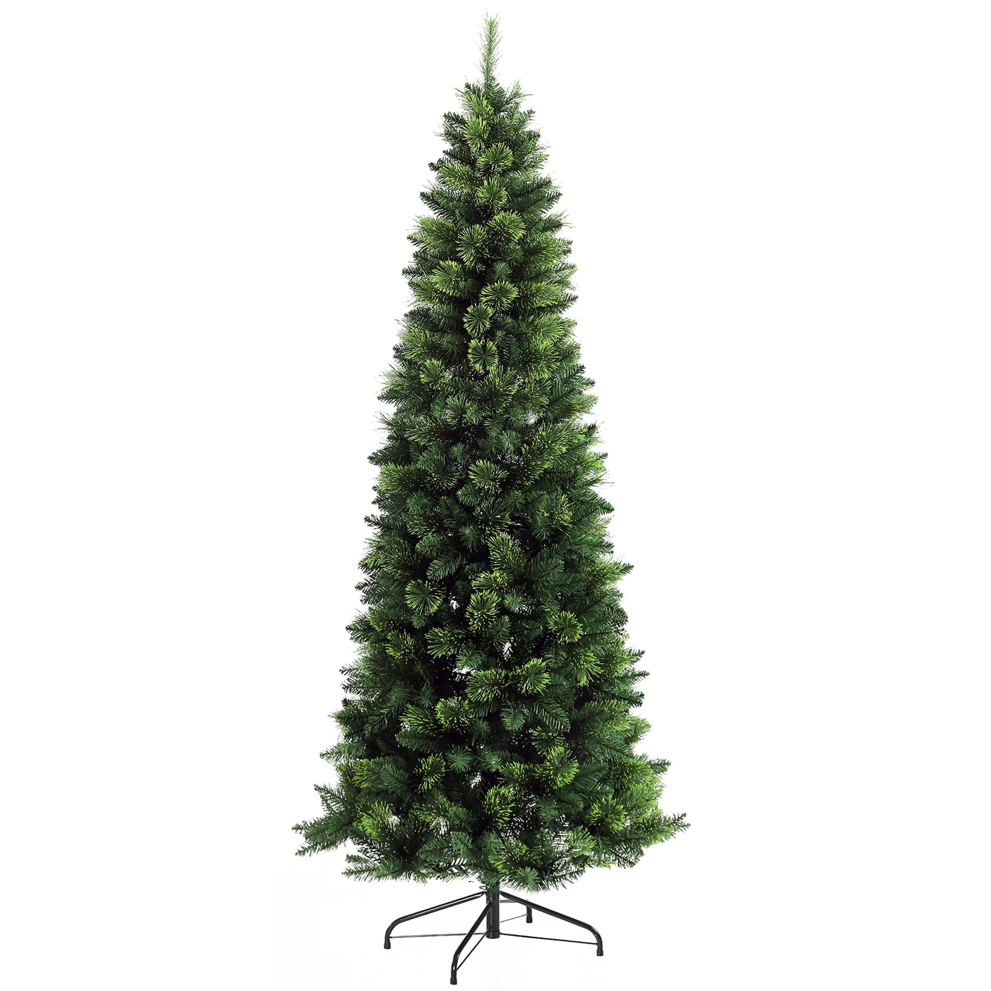 Homcom - 7.5ft Pencil Artificial Christmas Tree, 1075 Branches Auto Open Steel Base - Green