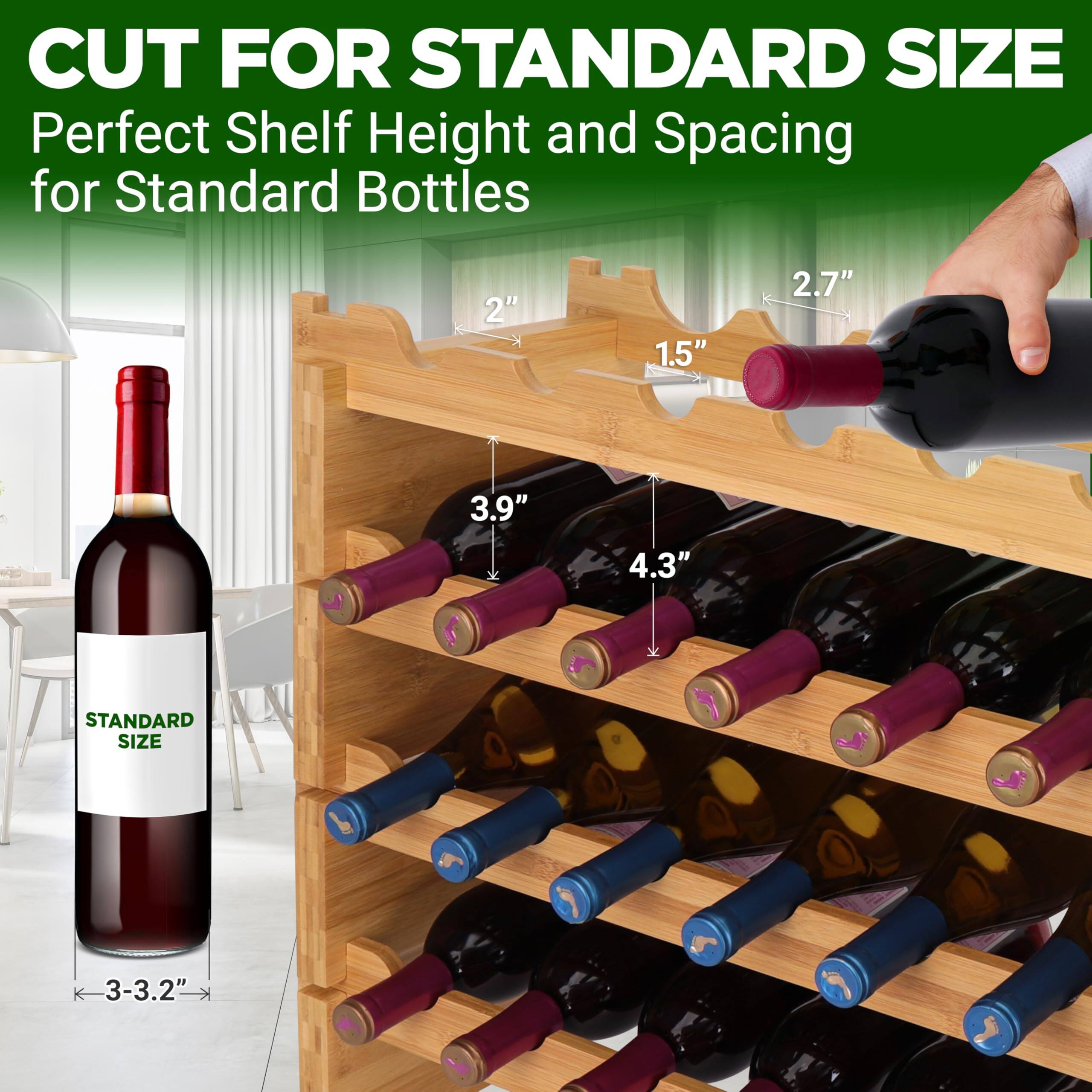 CUT FOR STANDARD SIZE  
Perfect Shelf Height and Spacing for Standard Bottles  

2"  
1.5"  
2.7"  
3.9"  
4.3"  

STANDARD SIZE  
3-3.2"